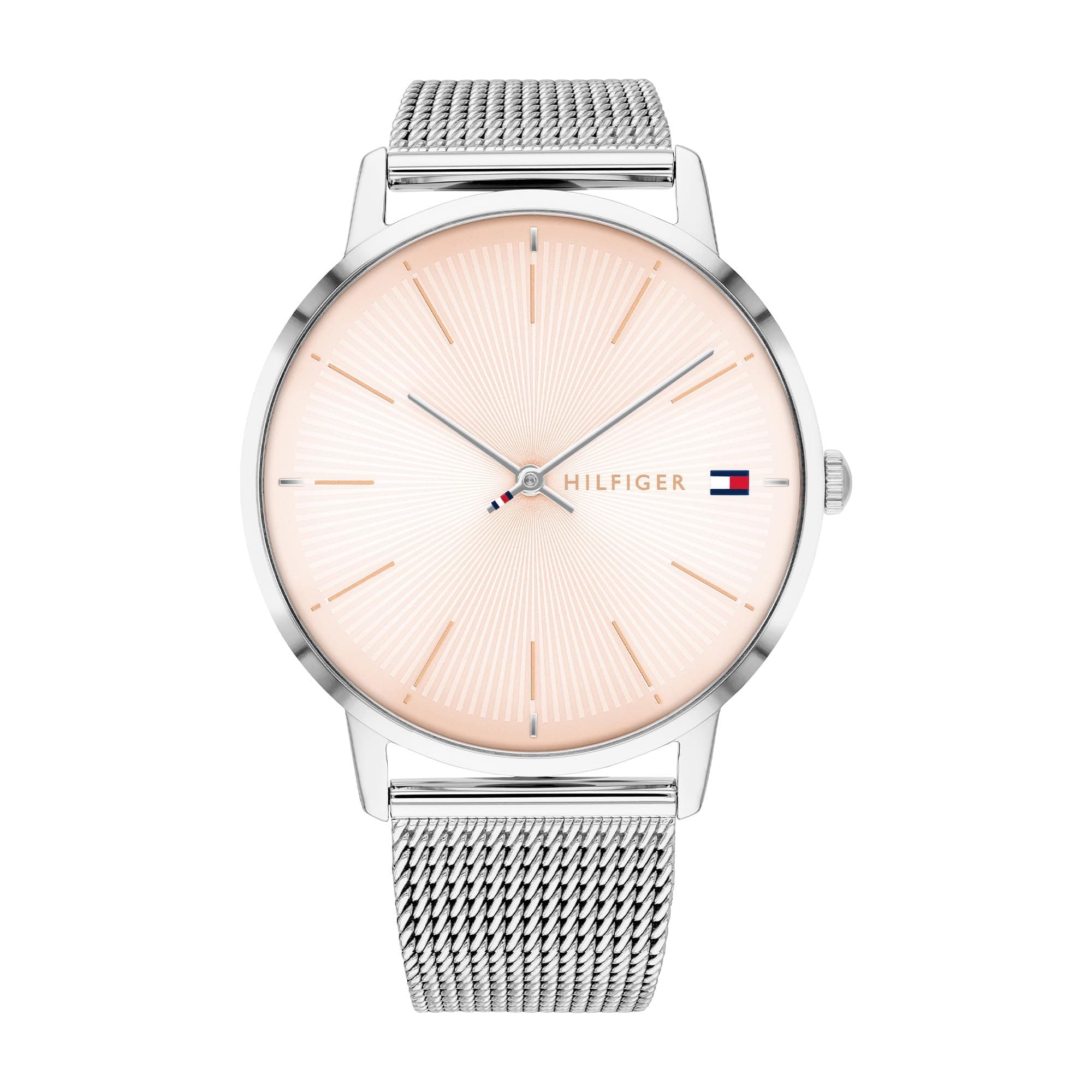 Tommy Hilfiger Reloj Analógico de Cuarzo para Mujer con Correa de Malla de Acero Inoxidable Plateada o Correa de Cuero Rosa