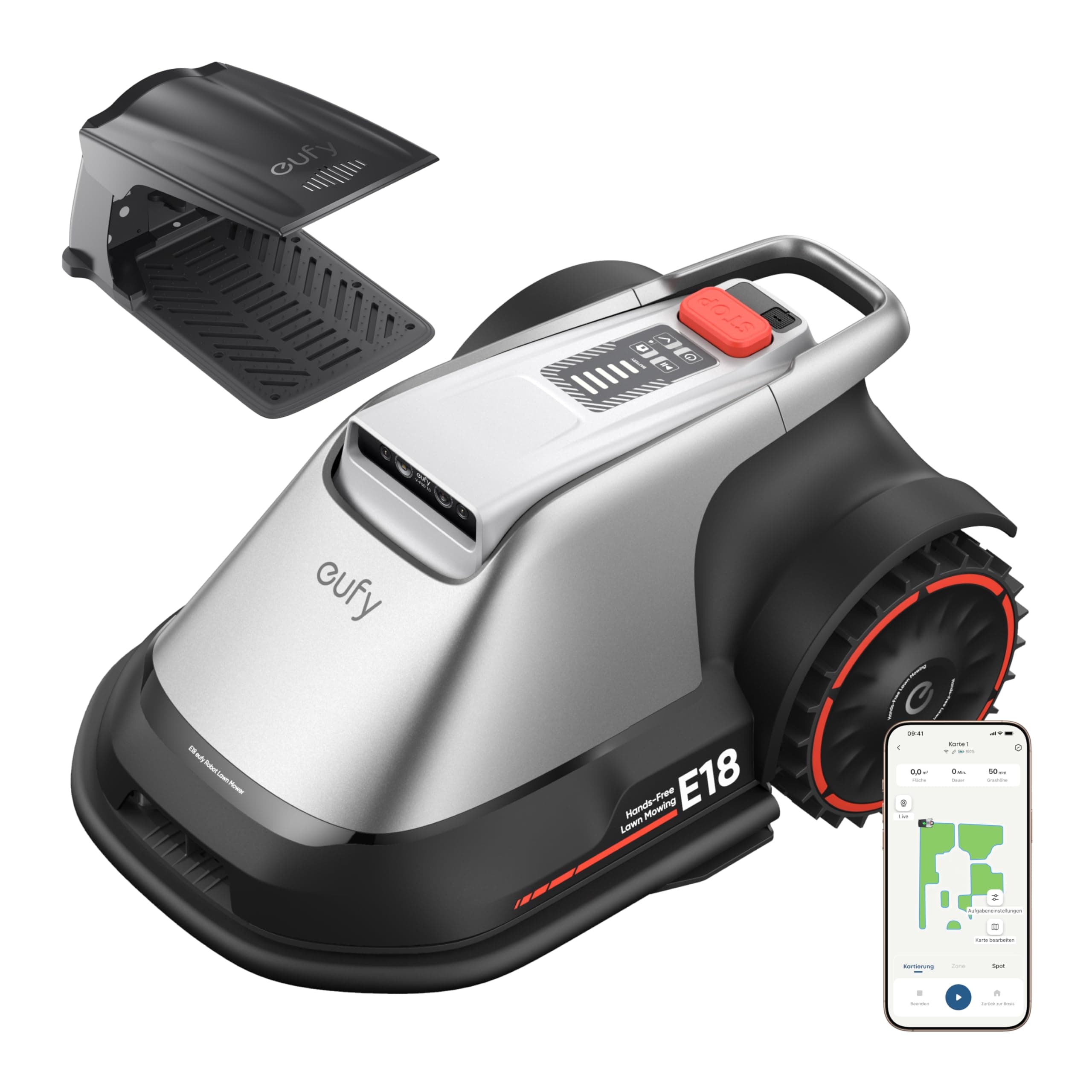 eufy E18 Mähroboter ohne Begrenzungskabel, ohne RTK & Signalausfälle, TrueVision Technologie, GNSS, bis 1200m², Präzisionsrandschnitt, Hindernisvermeidung, App-Steuerung, tierfreundlich & igelsicher