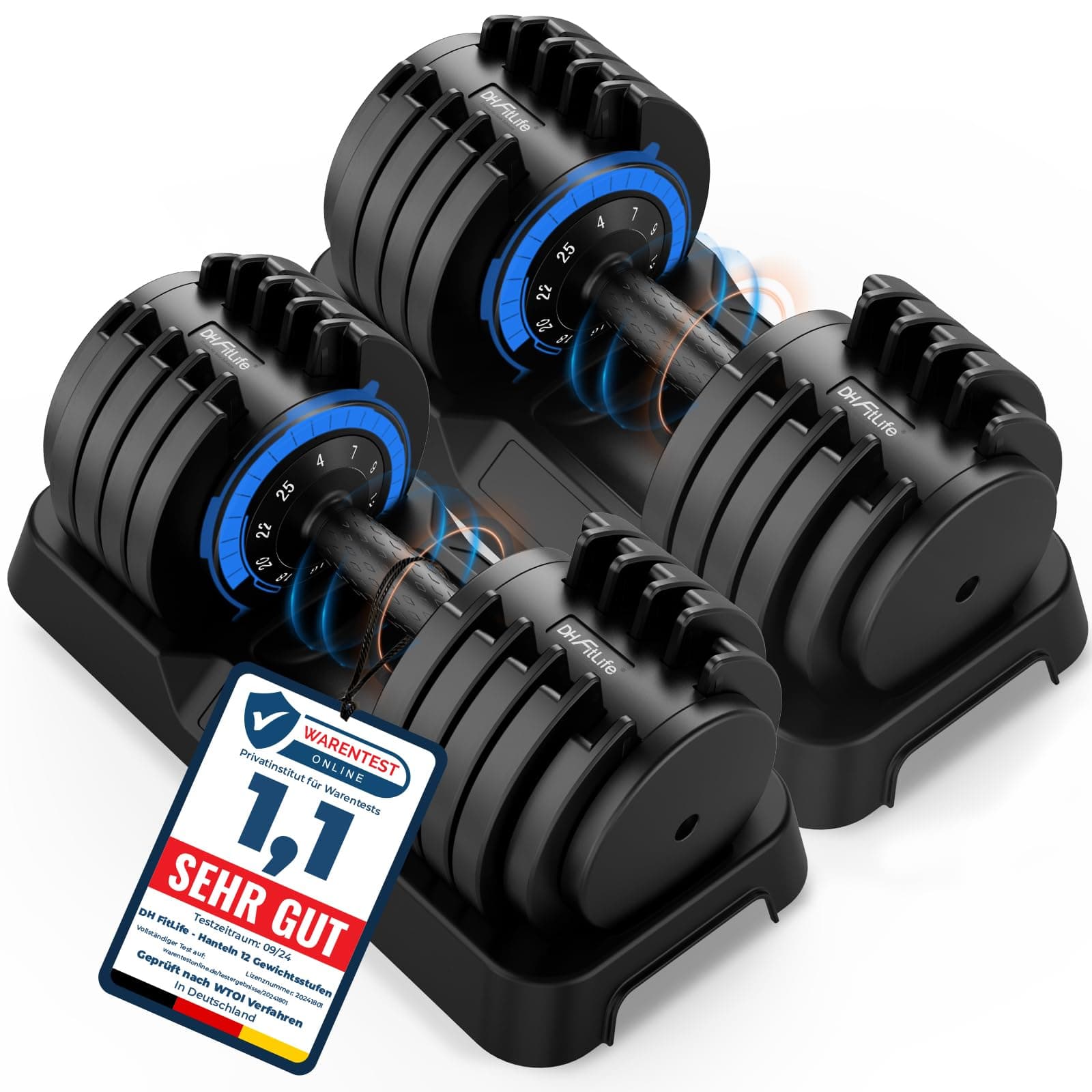 DH FitLife Haltères réglables, 12 kg/25 kg, 2,5 à 12 kg/4 à 25 kg, avec 10 niveaux de poids, poids variables 10 en 1