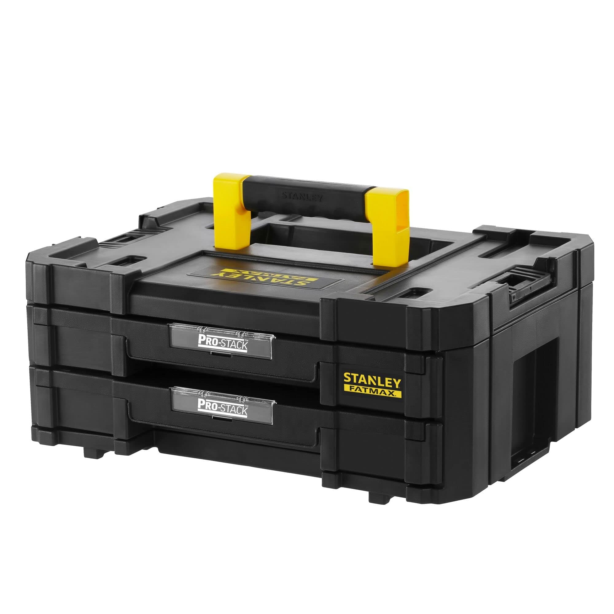 STANLEY FATMAX Cajonera Doble PRO-STAK IV, Cuerpo de Polipropileno, 2 Cajones Modulares, Apilable, Divisores Extraíbles, Asa Bimaterial, Volumen 8L, FMST1-71969