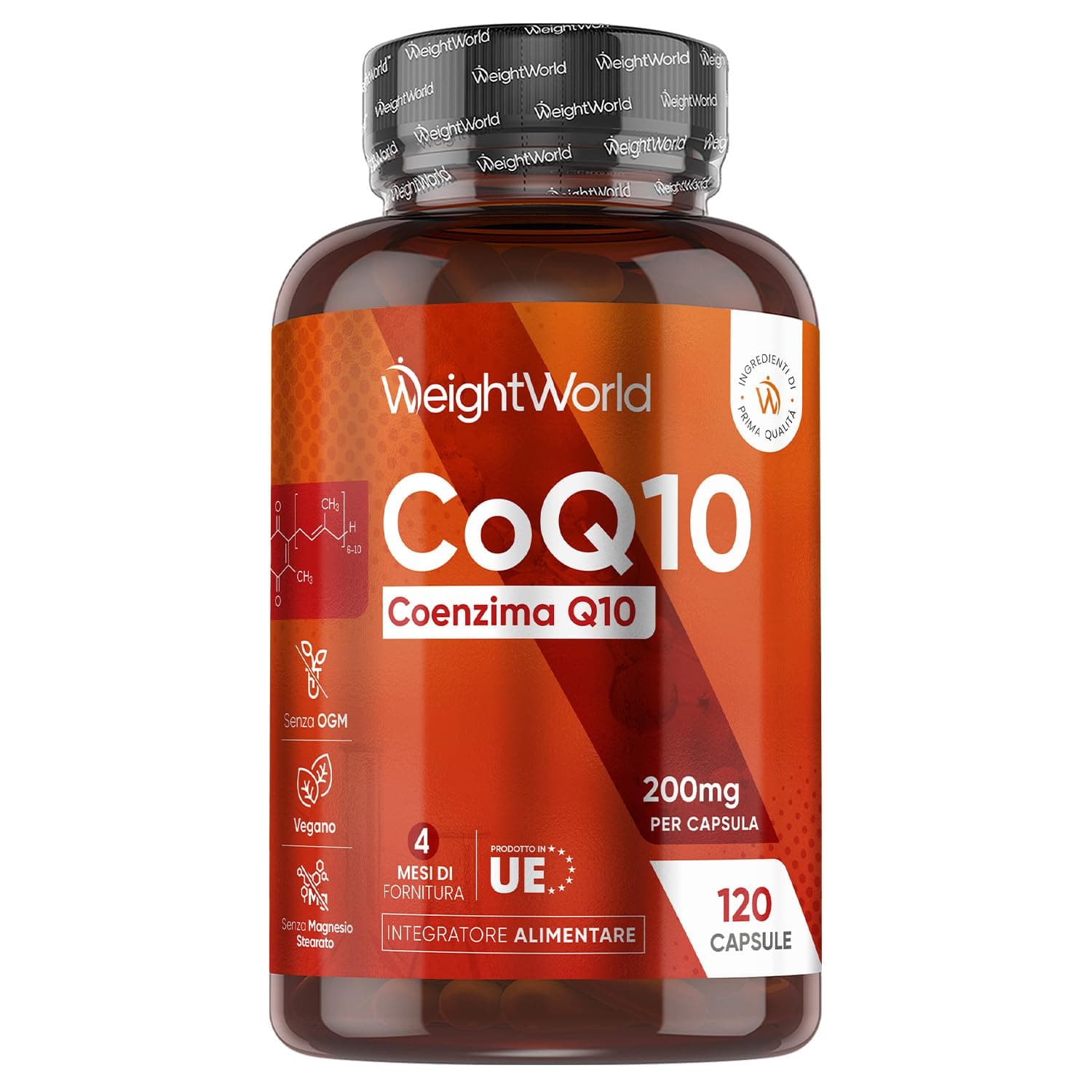 Coenzima Q10 Vegano, 200mg per Dose, 1 Capsula al Giorno, 120 Capsule (4 Mesi di Scorta), Q10 Coenzima come Ubiquinone, Integratore CoQ10, Privo di Magnesio Stearato, OGM, Glutine, Prodotto in Europa