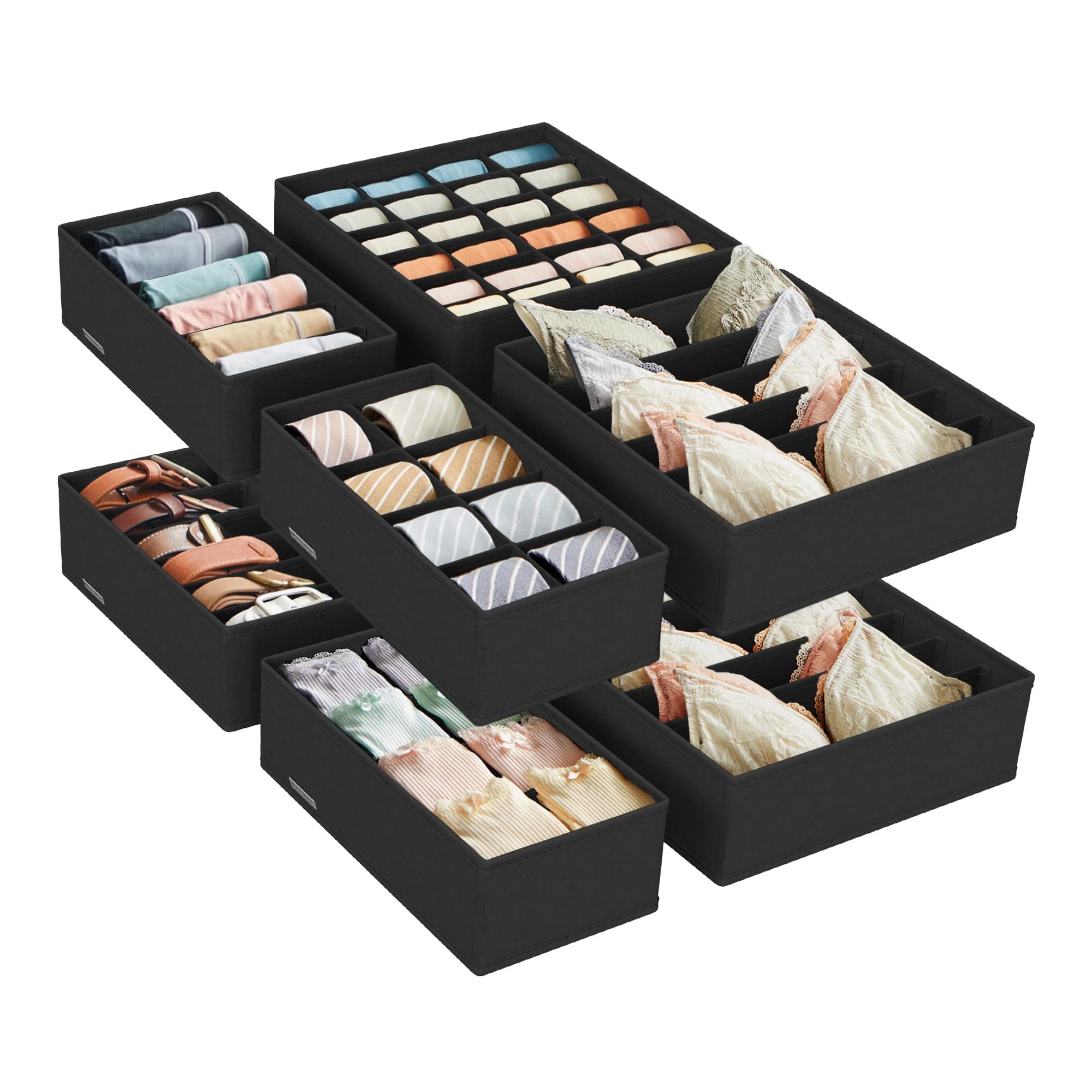 SONGMICS Unterwäsche-Organizer 8er Set, Schubladen-Organizer faltbar, Ordnungssystem Kleiderschrank, Aufbewahrungsbox Schrank, Stoffboxen Aufbewahrung, für BHs Socken Krawatten, schwarz RUS008B01