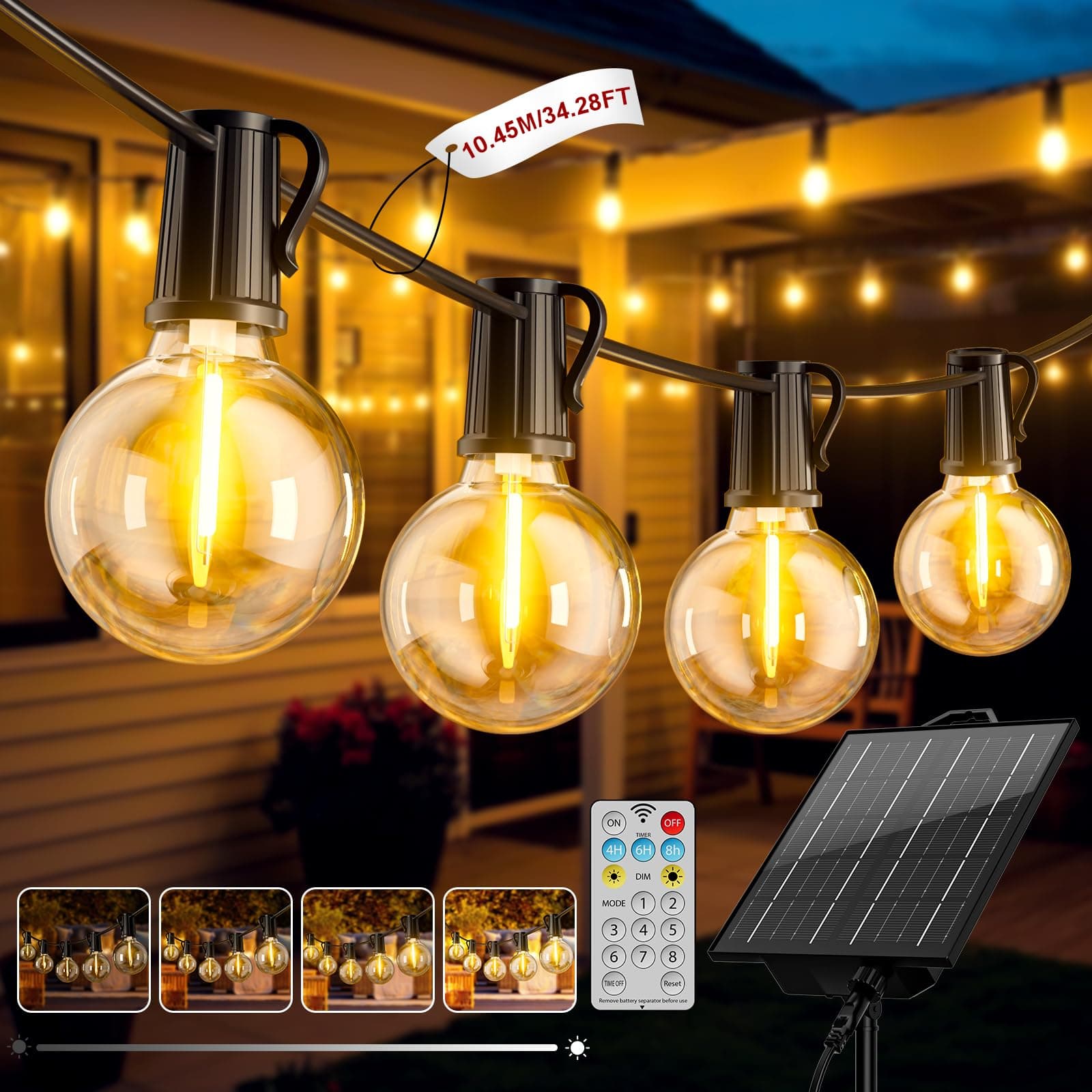 FIFlying Catena Luminosa Esterno Solare 10.45M Luci Solari da Giardino con 12+1 Lampadine LED G40 Impermeabile Luci Gazebo da Esterno Solari per Giardino Patio Balcone Matrimonio Feste