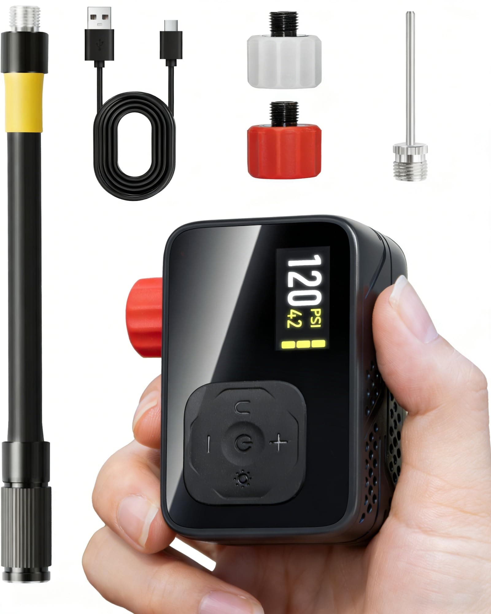 Gputek Pompe À Vélo Électrique, Pompe Électrique, Auto-Off Et Lumière LED. pour Les Vélos Électriques, Les Vélos De Montagne, Les De Ville Et De Course avec des Valves De Presta Et Schrader