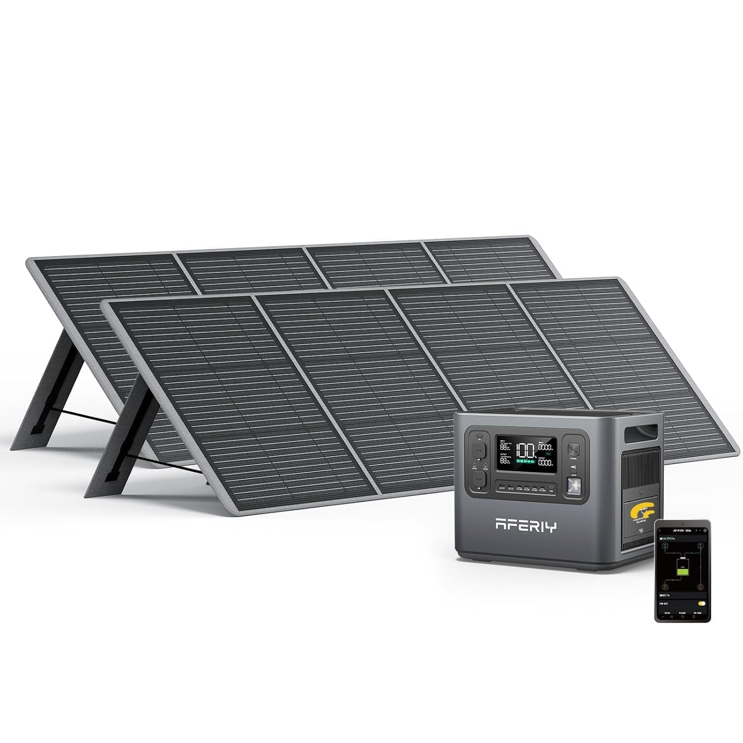 AFERIY Generador Solar 2400 W Con 2 Paneles Solares de 200 W, Estación de Alimentación Portátil de 2048 Wh (Pico de 4800 W), Batería LiFePO4, 220 V-240 V, Panel Solar Plegable Con USB