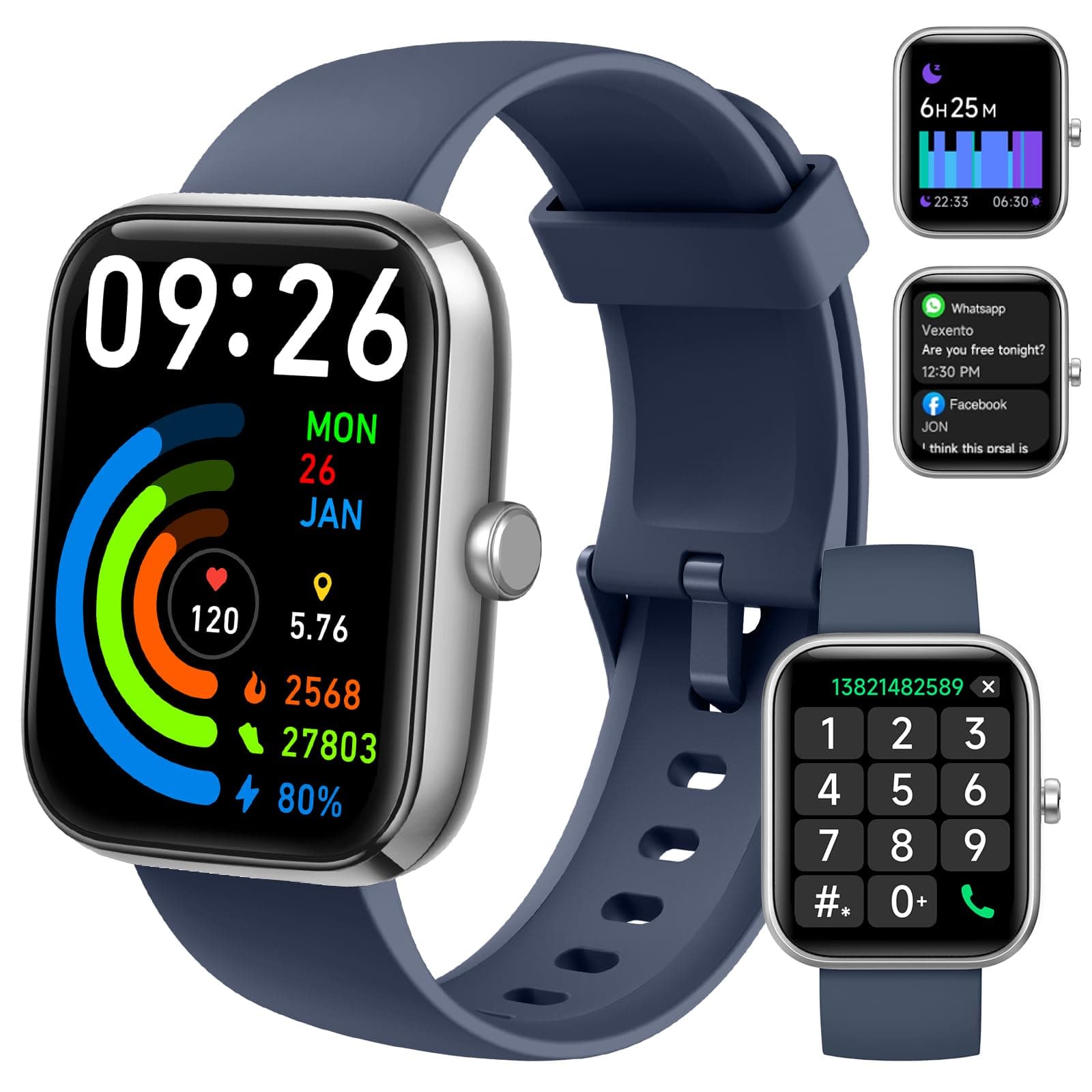 Smart Watch for Men Women with Bluetooth Call, Alexa Built-in, WhatsApp Notifications, Fitness Tracker with Heart Rate/SpO2/Sleep/Pedometer, 1.83" DIY Dial, 100+ Sports Modes, IP68 for Android iOS