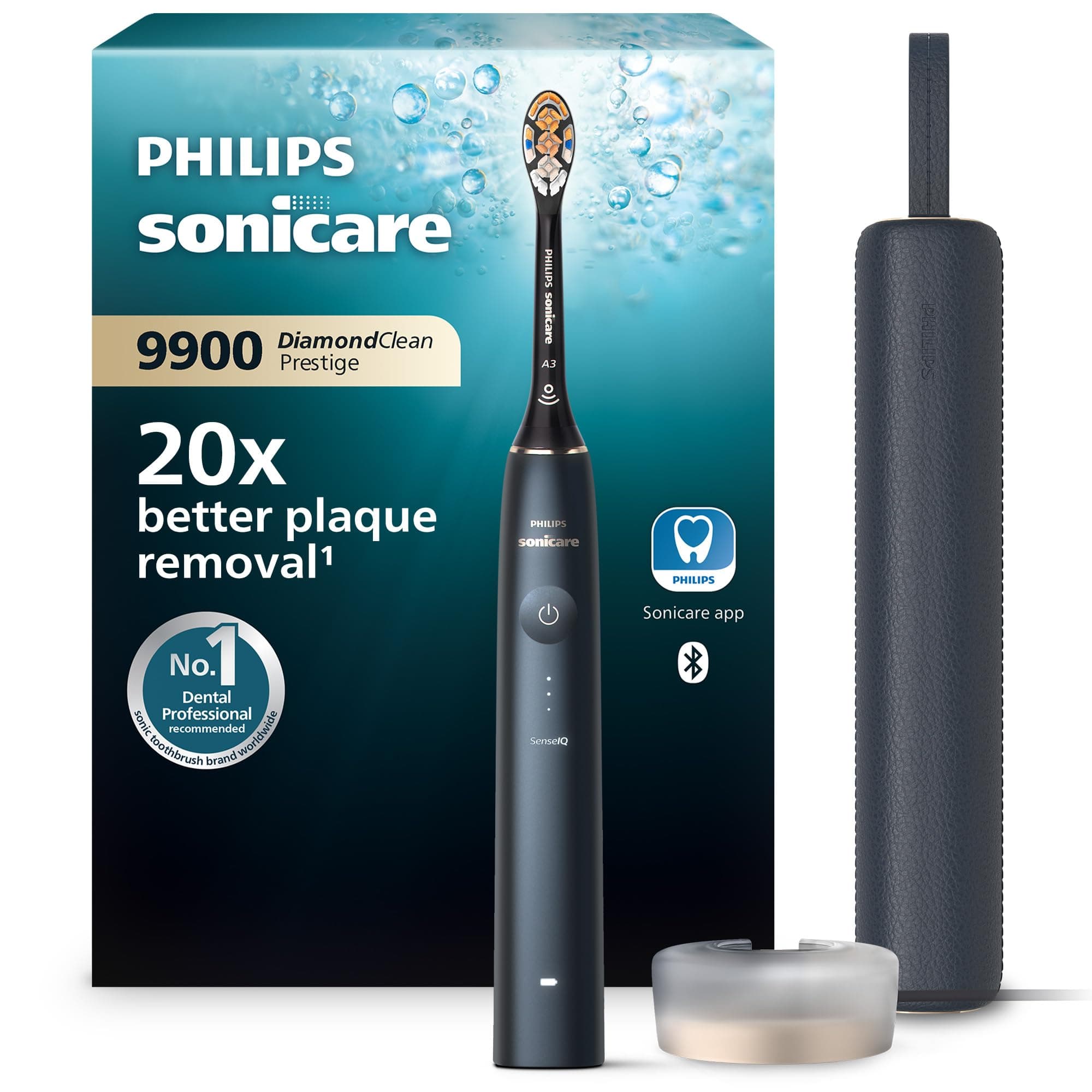 Philips Sonicare DiamondClean Prestige 9900: cepillo dental eléctrico sónico con un cabezal de cepillado Premium All-in-One A3 y estuche de carga en color azul noche modelo HX9992/12