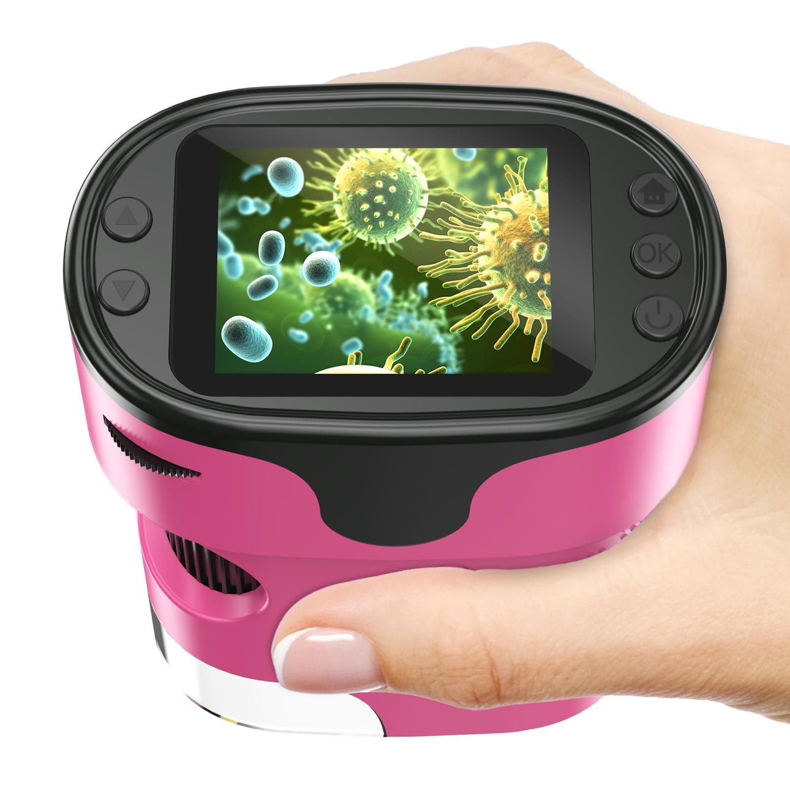 Microscope Enfant [Kit Complet] - Microscopes de Poche Numérique Écran 4K Mini Rechargeable Portable Cadeau Jouets Éducatif pour Enfants 4-12 Ans avec Carte 32Go, Coffret EVA, Lames Préparées