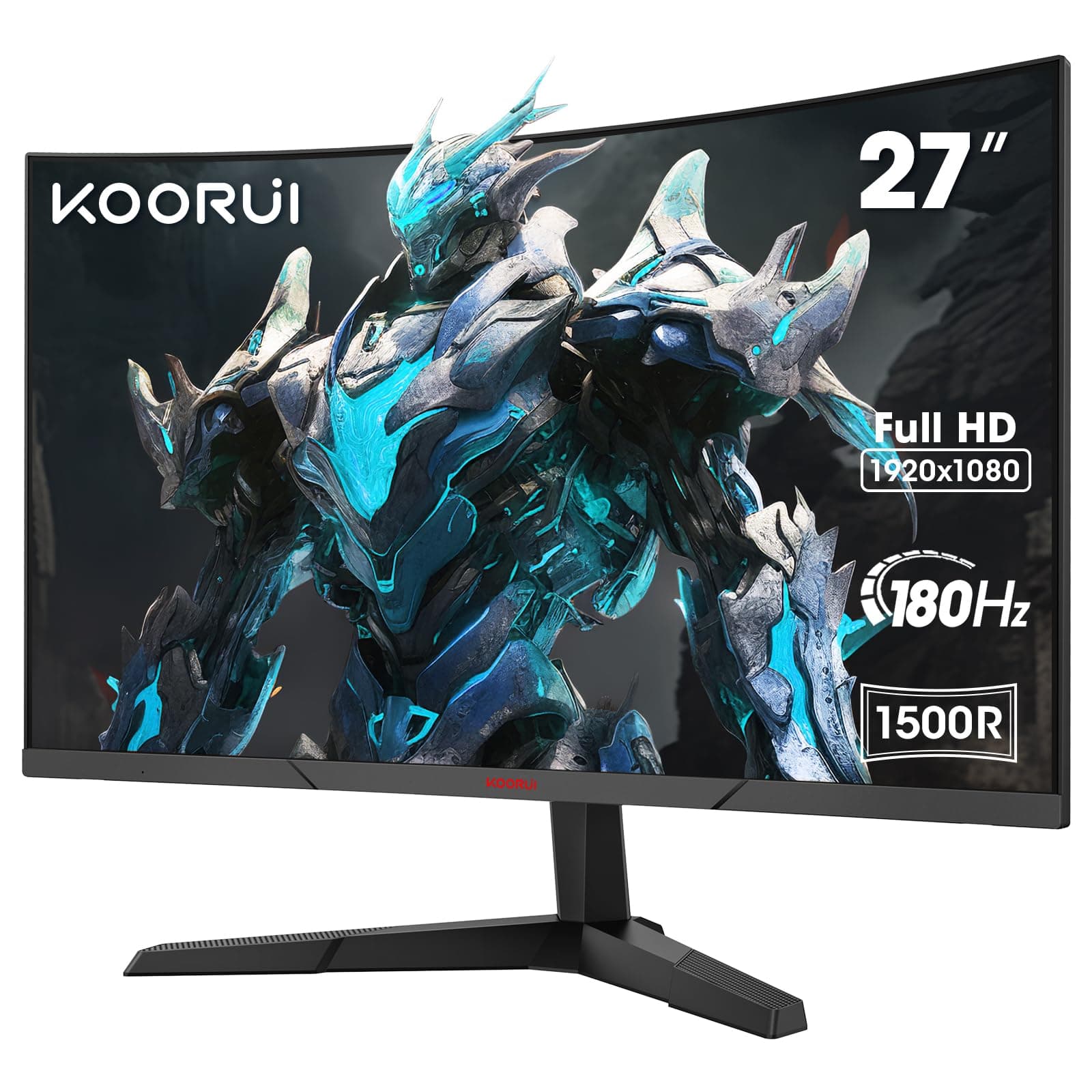KOORUI Monitor 27 Pulgadas Curvo Monitor Gaming 180HZ, FHD 1080P, 1500R, DCI-P3 90%, HDR, VA 3000:1, 2xHDMI 2.0, DP 1.2, Eye Care, VESA, Adaptive Sync, Inclinación