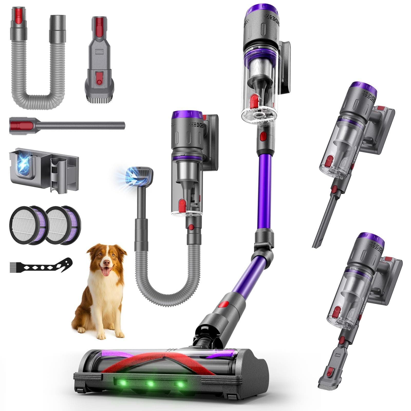 Circlio FURGO Flex V16 Aspirapolvere Senza Fili, 600W/58000Pa/75Min, Scopa Elettrica Senza Fili con Tubo Pieghevole, Tubo Estensibile da 1m, Srotolatore di Peli di Animali, Per Pavimenti/Tappeti