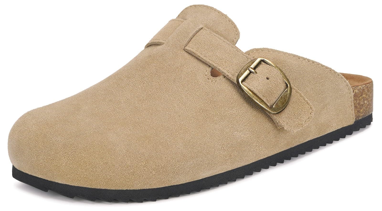 Intini Zuecos y Mules para Hombre Mujer Pantuflas de Piel con Corcho Cerradas Zapatillas de Jardín Sandalias con Hebilla Ajustables Cómoda 36-46