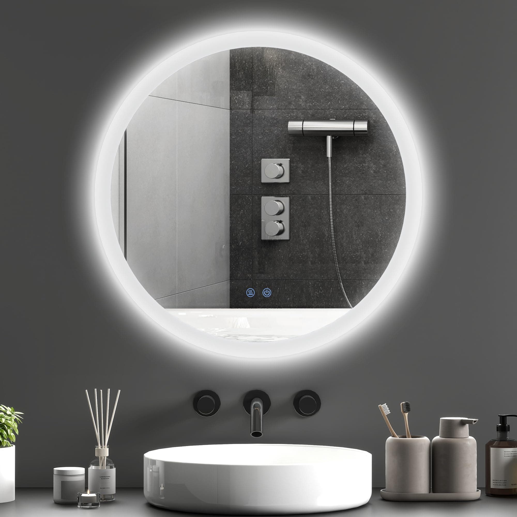 kleankin Miroir Rond Salle de Bain avec éclairage LED Ø 60 cm, Miroir Mural 29W avec Anti-buée, 3 Couleurs réglables, dimmable, Interrupteur Tactile, Fonction mémoire, Blanc et Argent