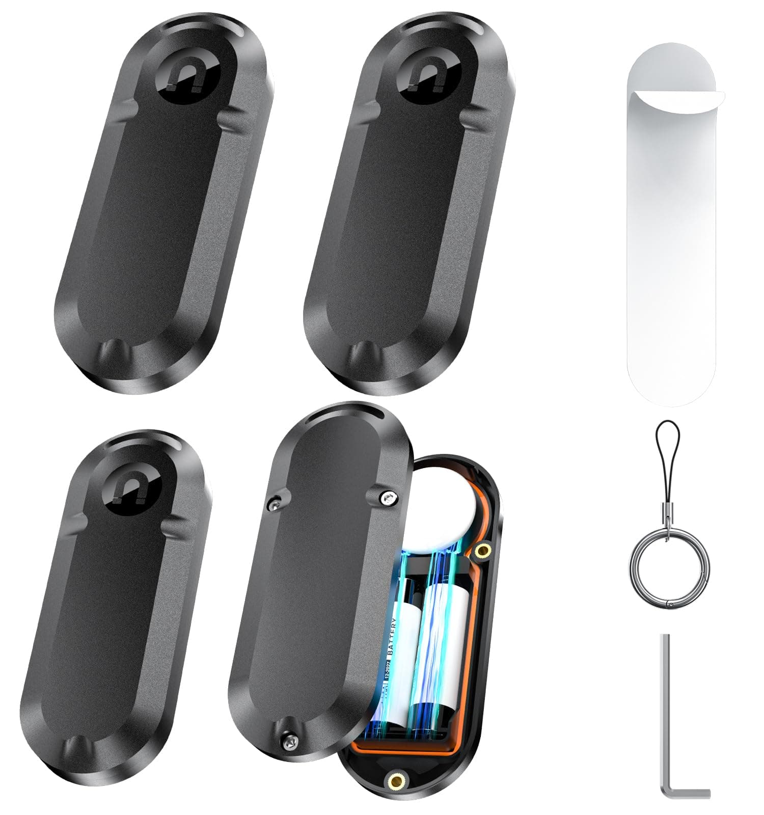 Boîtier de batterie avec prolongation de la durée de vie à 10 ans pour AirTag, Porte-étiquette Waterproof utilisant des piles AA - 14 fois plus de capacité que la CR2032, 3 solutions de montage, 4pack