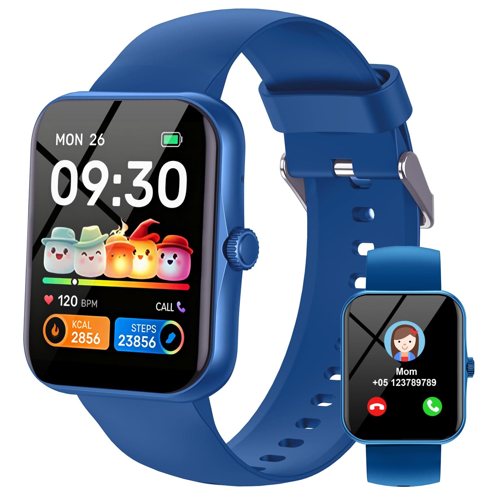 Reloj Inteligente Niño Pulsera Actividad, 1.83" HD Smartwatch para Niños Niña con 120 Modos Deportivo, IP68 Impermeable Podómetro Pulsómetro Monitor de Sueño, Smart Watch para 5 a 16 Años Regalo, Azul