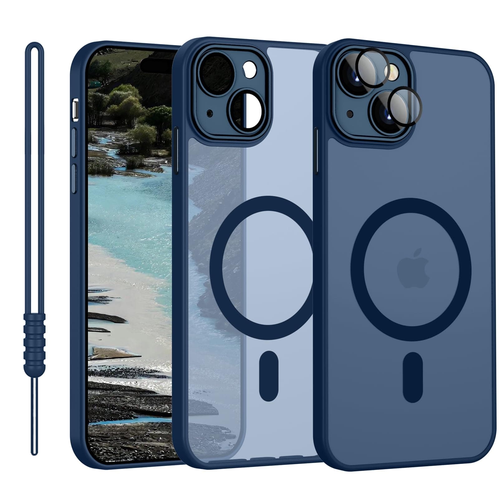 YUANDMI Cover Magnetica per iPhone 15 Compatibile con MagSafe, Custodia Per iPhone 15 Traslucida Opaca Case Ultra-Sottile Silicone Anti-Scivolo Resistente ai Graffi, Blu Scuro