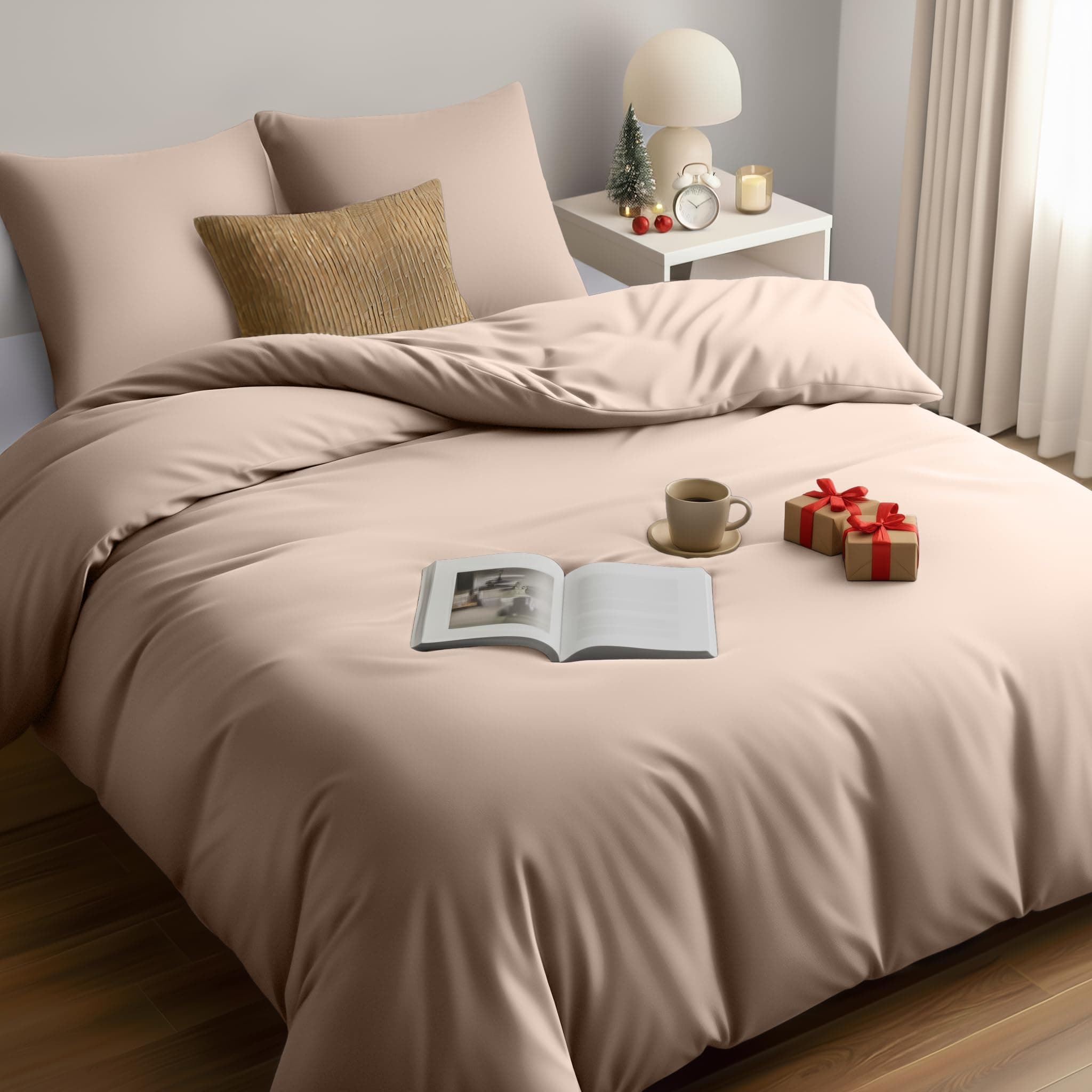 Utopia Bedding Funda Nordica 220 x 240 - Microfibra Juego de Funda Edredon 220x240 cm y 2 Fundas de Almohada 65x65 cm (Beige)