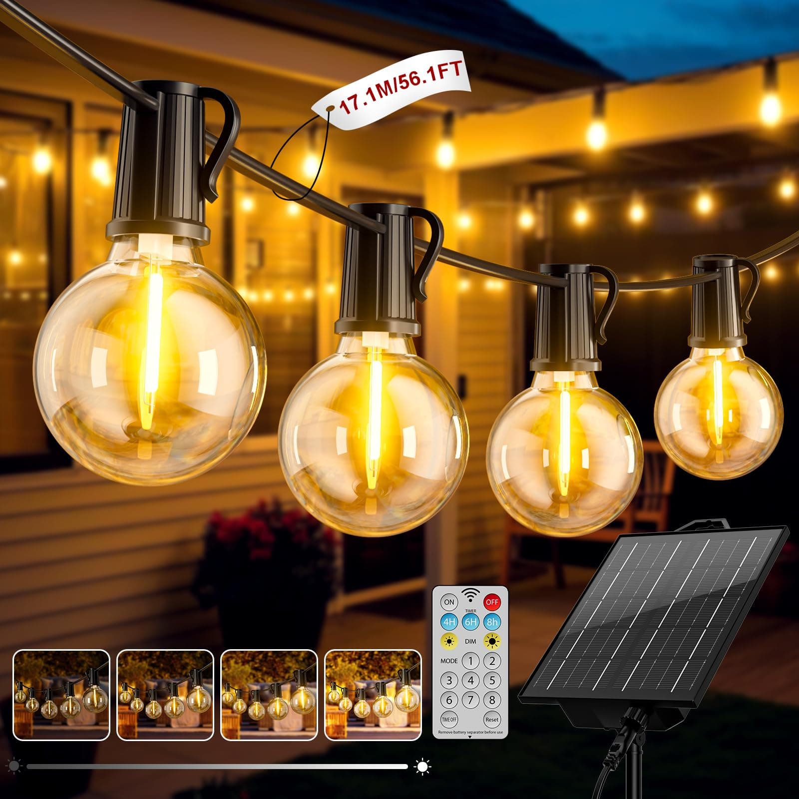 FIFlying Catena Luminosa Esterno Solare 17M Luci Solari da Giardino con 24+1 Lampadine LED G40 Impermeabile Luci Gazebo da Esterno Solari per Giardino Patio Balcone Matrimonio Feste