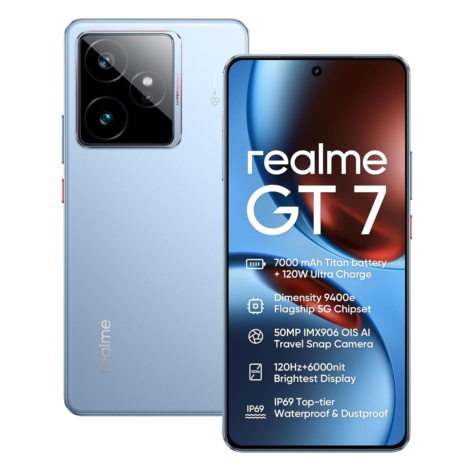 realme GT 7 5G Smartphone 12+512GB,Chip Dimensity 9400e,50MP IMX906 OIS +50MP Cámara,7000mAh Batería Titan, 6.78'' 120Hz 6000nits Pantalla de Deportes Profesionales,NFC,Azul