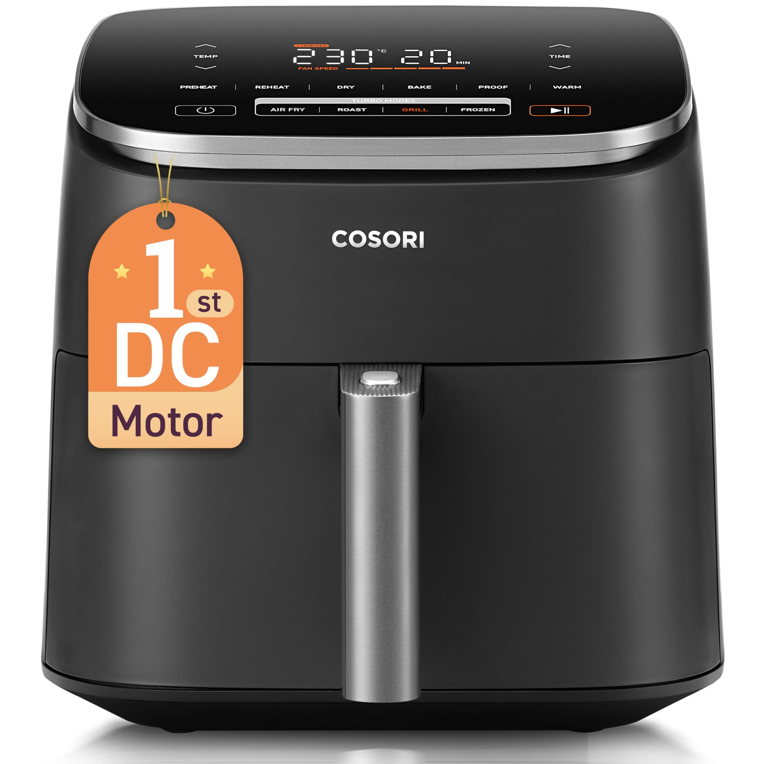Cosori Air Fryer Turbo Blaze 6L, Freidora de Aire sin Aceite 9 en 1, 46% Más Rápida, Temporizador 1min–24H, 30°C–230°C, Airfryer con Motor DC Silencioso, Recetario Incluido, Apto para Lavavajillas