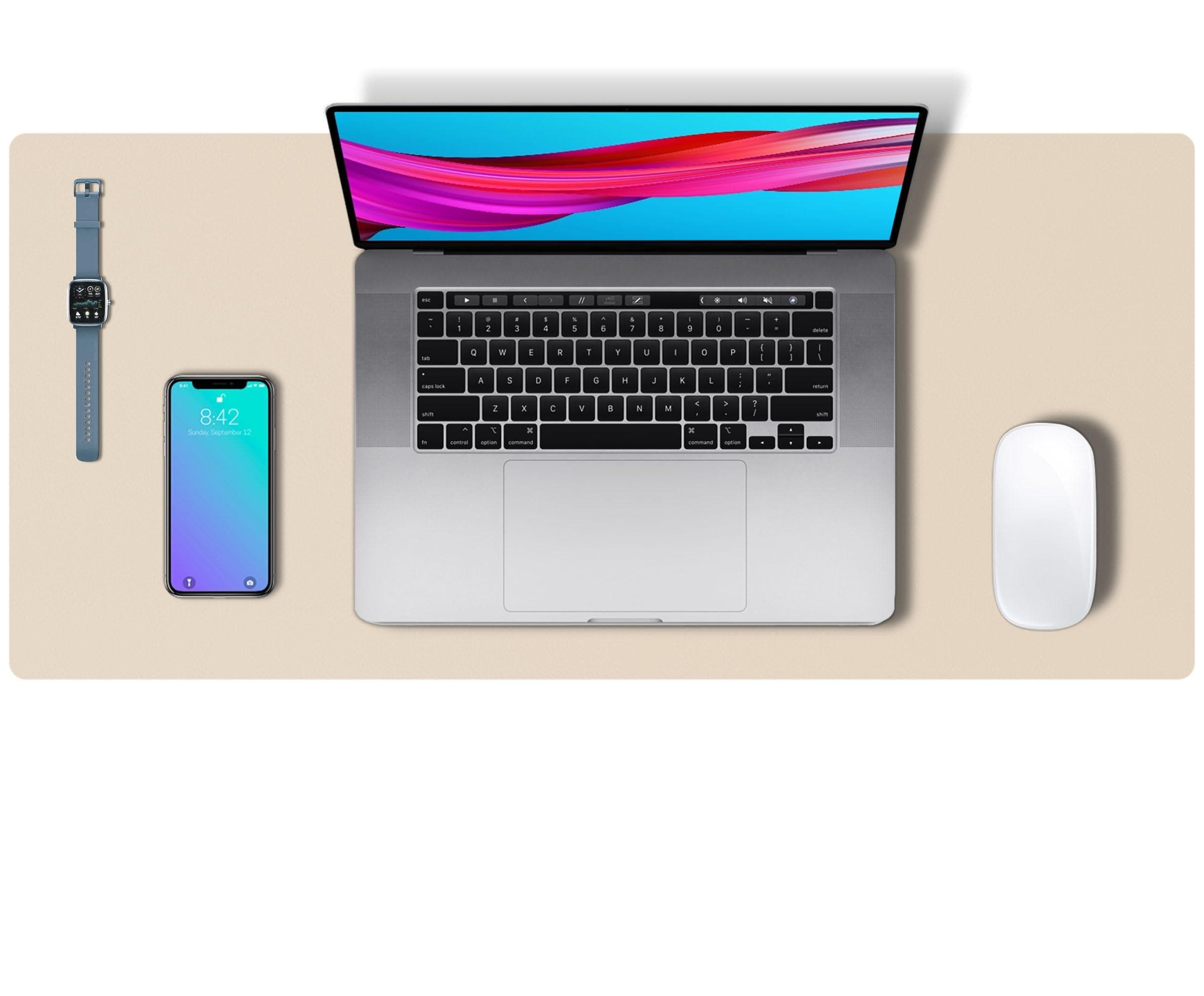 Aothia Tappetino da scrivania,Tappetino per Mouse, Assorbente da scrivania in Pelle PU Antiscivolo,Protezione da scrivania per Laptop per casa e Ufficio(60cmx35cm,Beige)