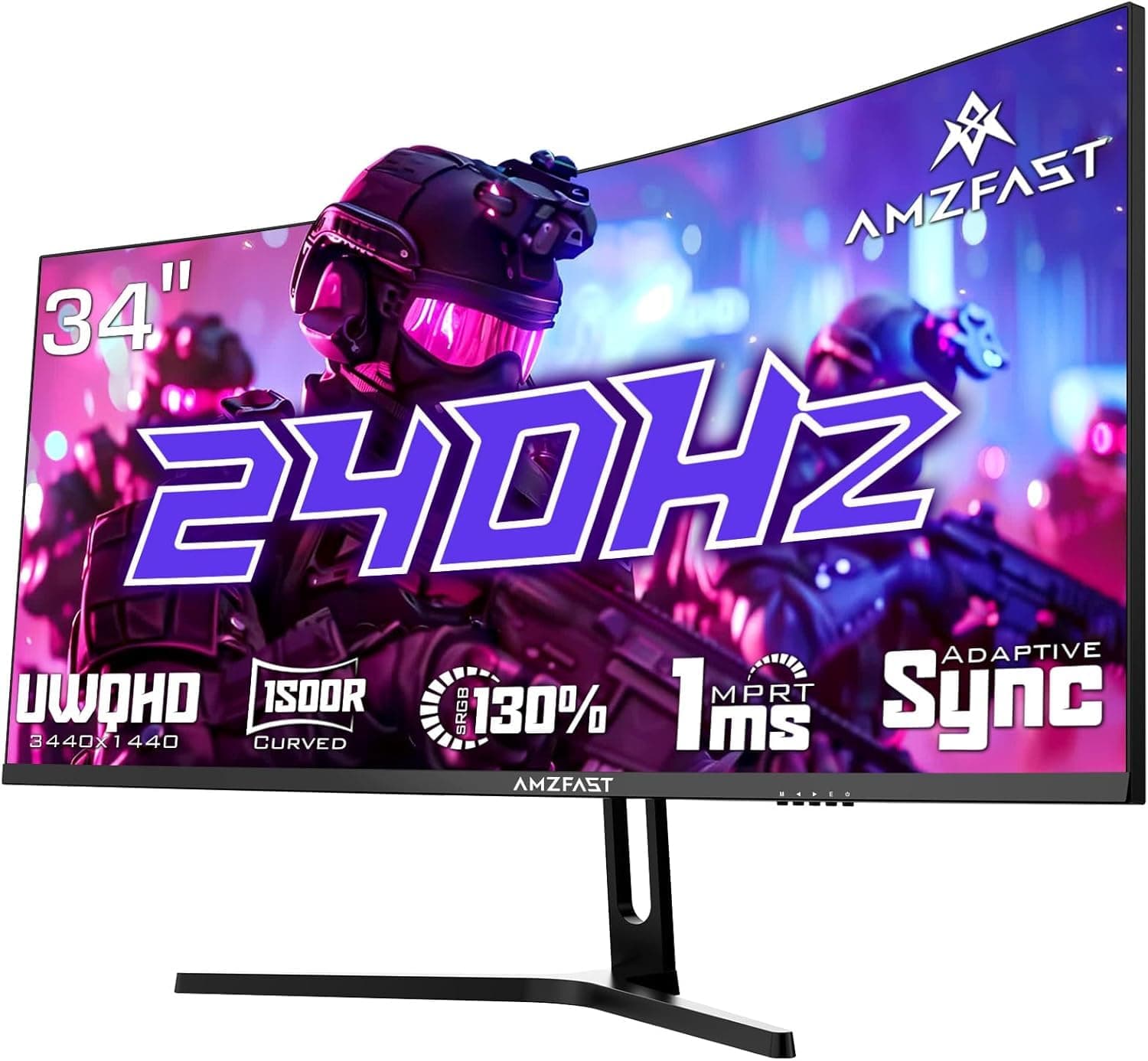 Amzfast Ecran Pc Gamer Incurvé 34 Pouces, 240Hz, UWQHD 3440x1440 (21:9), 1 ms MPRT, Eyes Care, sRGB 130%, Adaptive Sync, HDR, HDMI 2.1 * 2, DP 1.4 * 2, VESA 75x75, PIP/PBP, AMZG34C5QPro