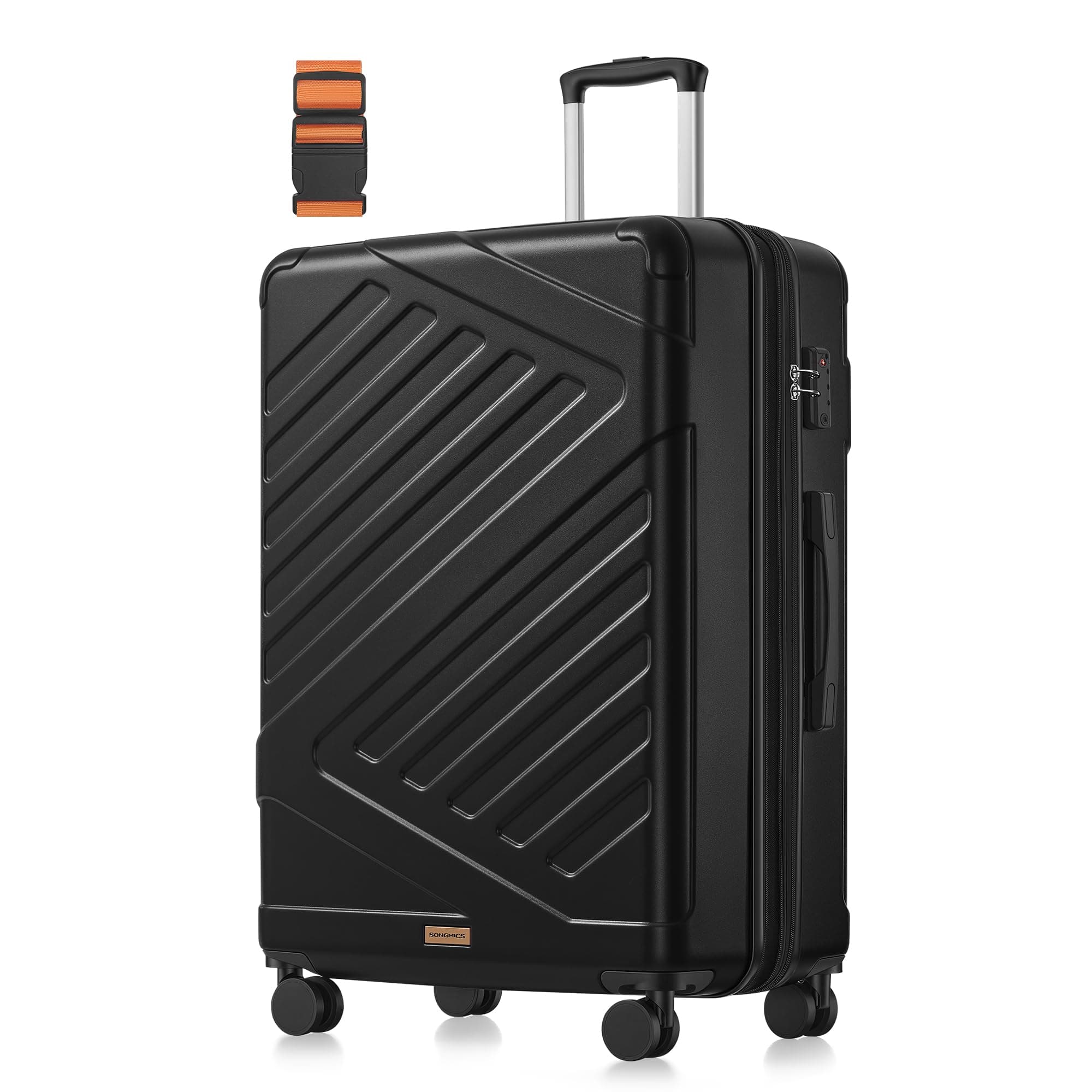 SONGMICS Maleta Rígida de Viaje, Equipaje de Viaje, Candado TSA, Correa Incluida, ABS, 4 Ruedas Dobles, Expandible, XL, 75 x 50 x 30 cm, Negro Tinta RLP003B101
