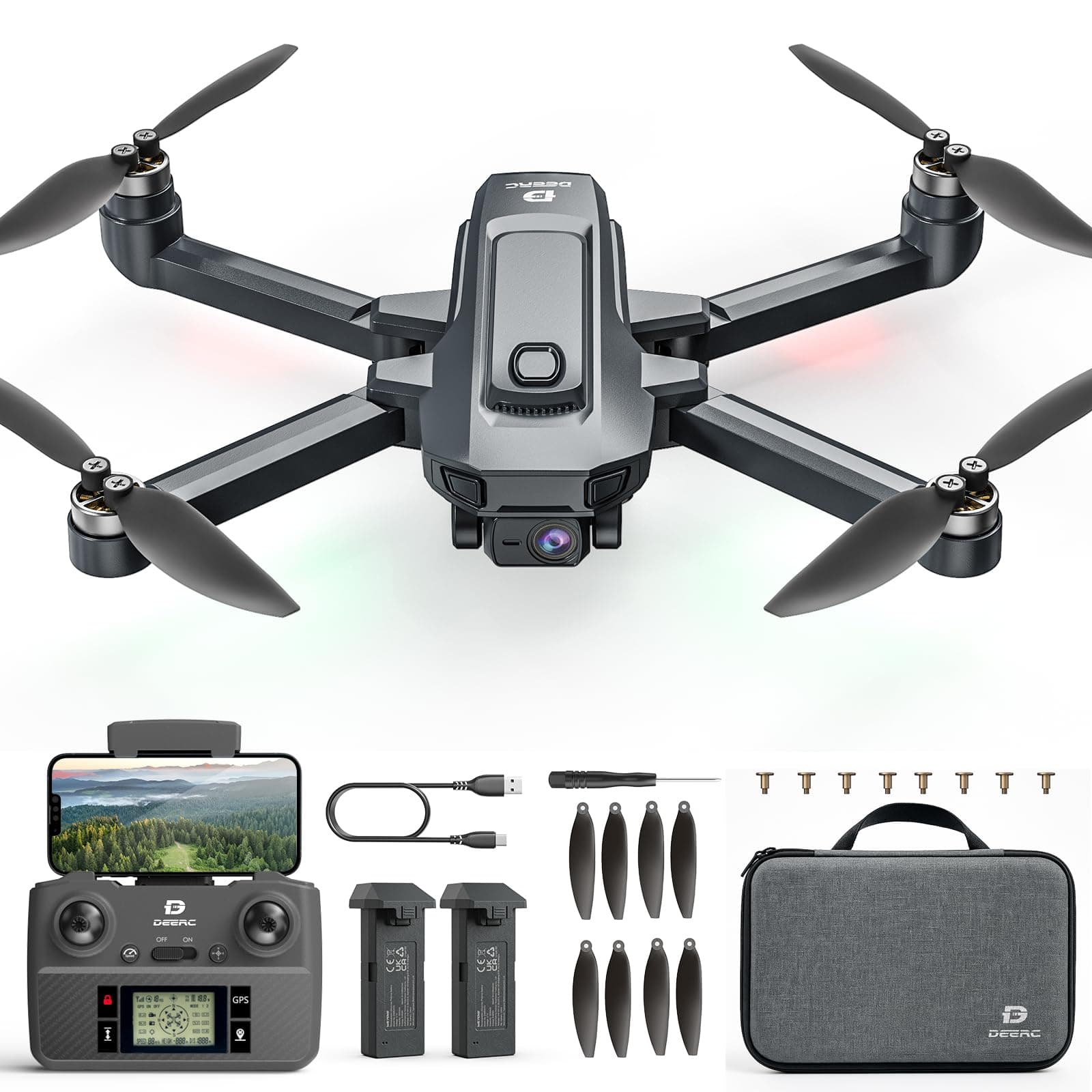 DEERC D35 Drone con Cámara 4K para Adultos, Cuadricóptero RC Plegable con Retorno Automático por GPS, Motor sin Escobillas, Sígueme, Mantenimiento de Altitud, 40 Minutos de Vuelo