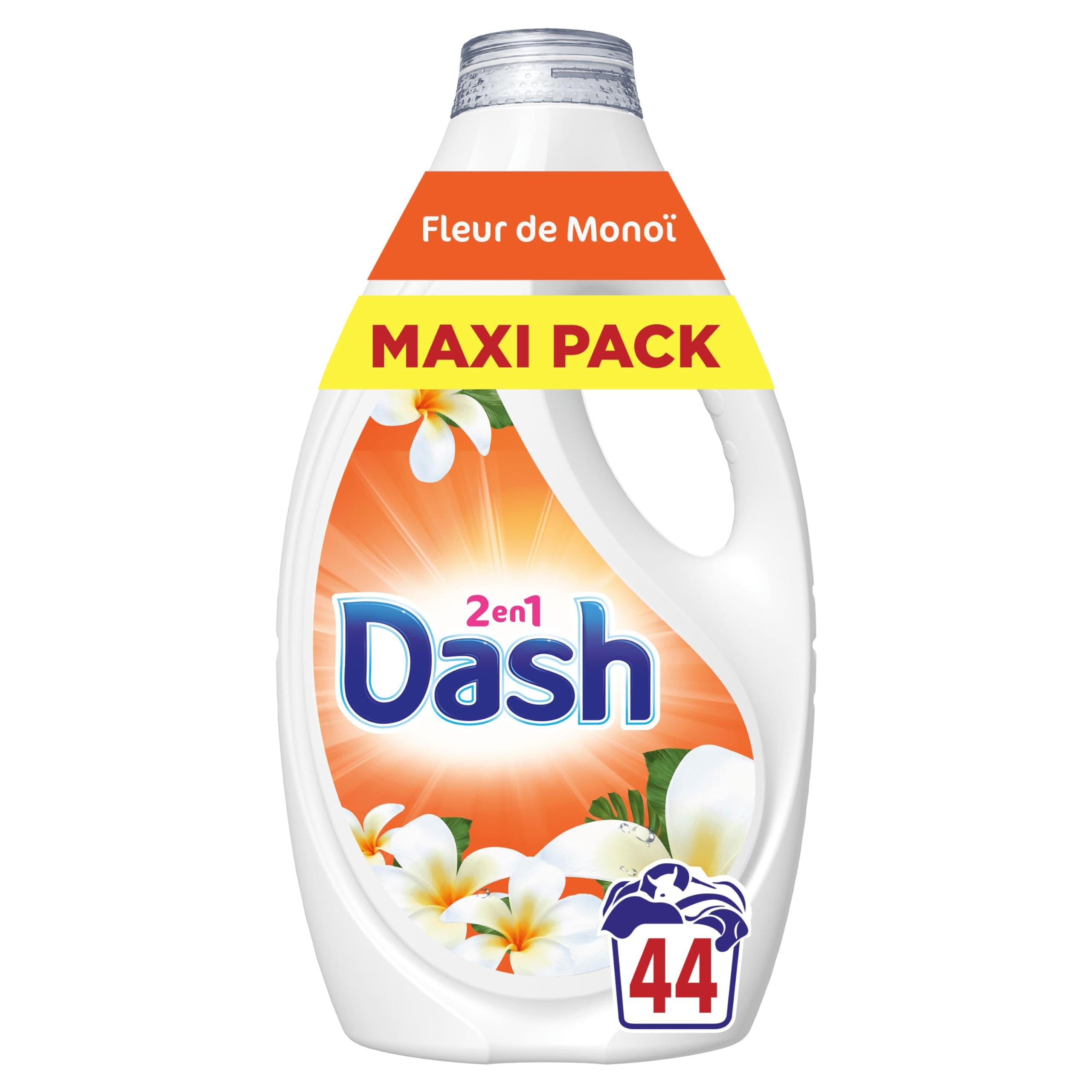 Dash 2en1 Lessive Liquide, 44 Lavages, Parfum Fleur de Monoi, Jusqu'à 3 Semaines de Fraîcheur, Fabriqué en France