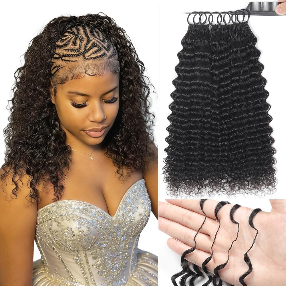 Renyarch Feather Crochet Human Hair Bundles 14 Pouces Deep Wave Meche 200g 160 Pcs Noir Naturel Wet and Wavy Invisible Knotless Crochet Bouclé Naturel Cheveux Humain Curly