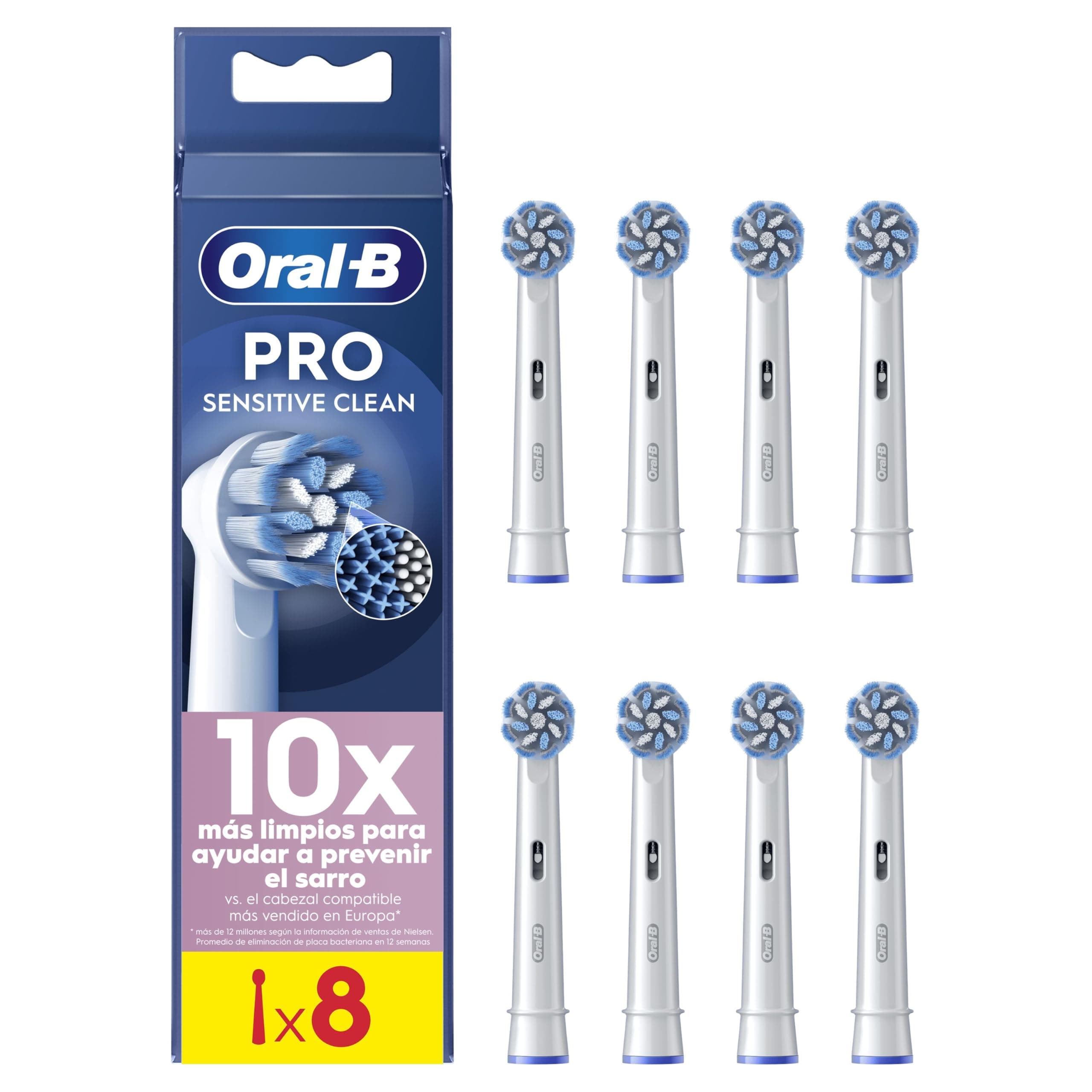 Oral-B Cabezal de cepillo de dientes eléctrico Pro Sensitive Clean, en forma de X y cerdas extra suaves para un cepillado suave y eliminar la placa, paquete de 8 cabezales de cepillo de dientes, blanco (el embalaje puede variar)