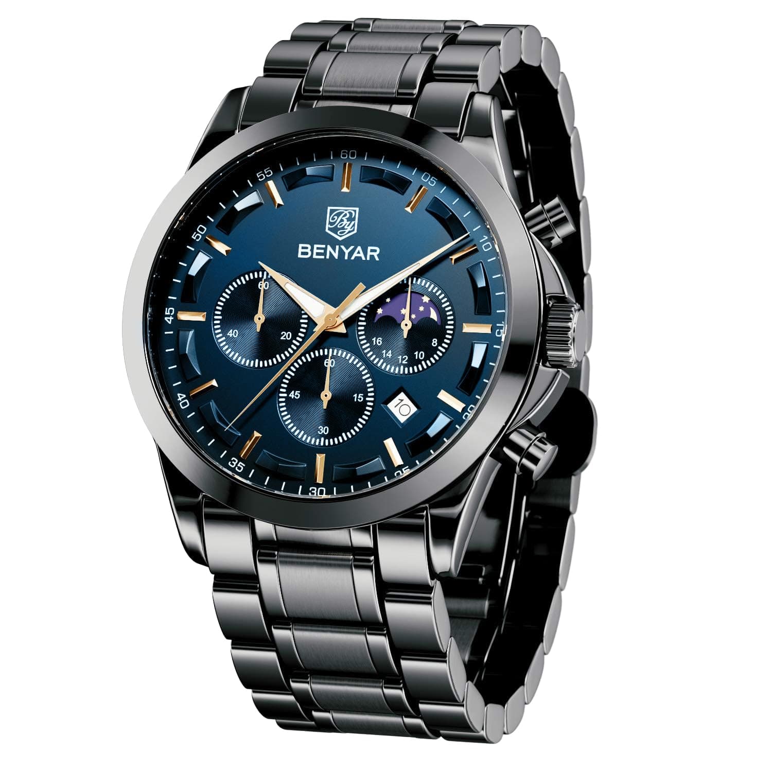 BENYAR by Relojes Hombre Analógico Cuarzo Cronografo Impermeable Luminoso Fecha Moda Casual Reloj de Pulsera Elegante Regalo para Hombre