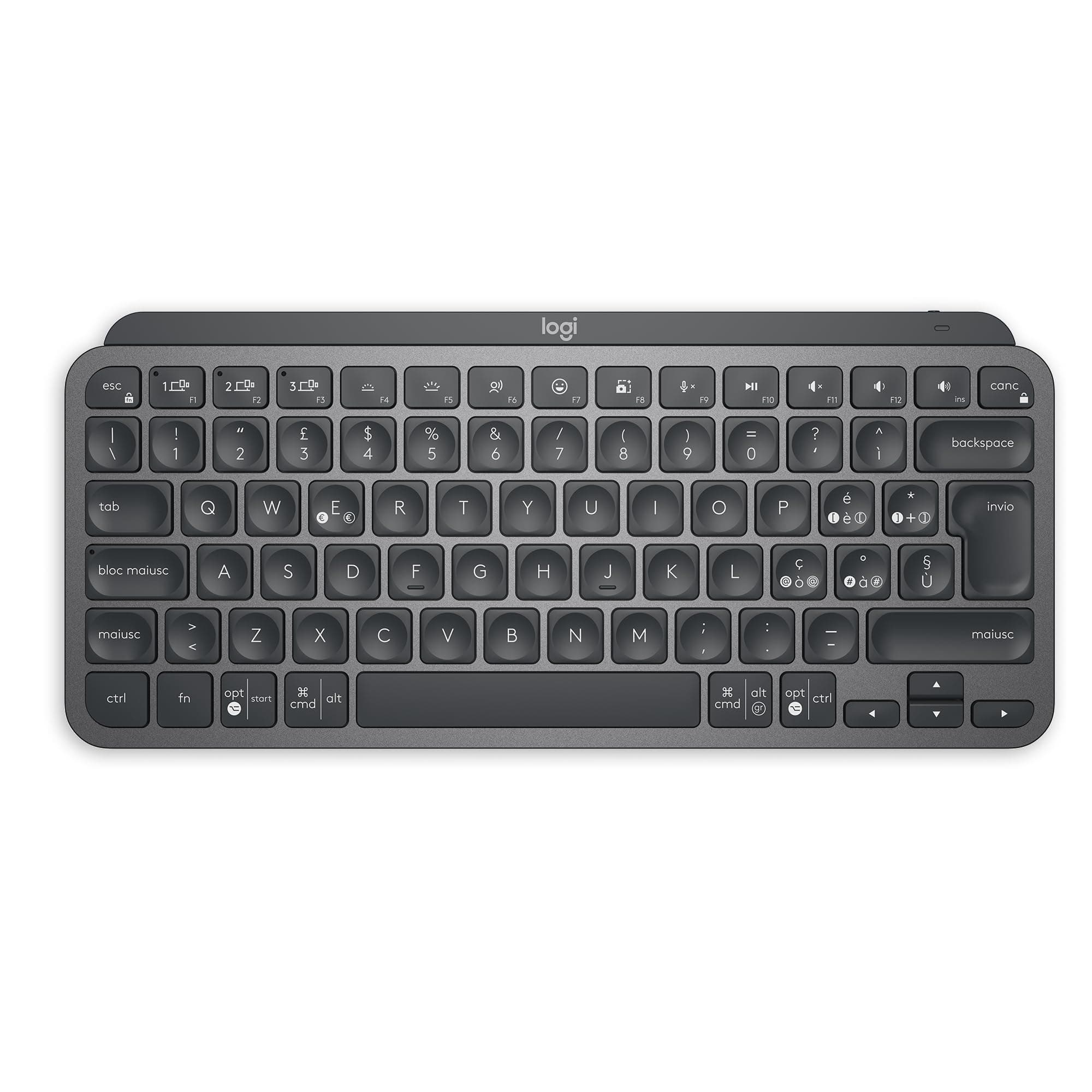 Logitech MX Keys Mini Tastiera Illuminata Wireless, Minimal, Compatta, Bluetooth, Retroilluminata, USB-C, Compatibile con Apple macOS, iOS, Windows, Linux, Android, in Metallo, ITAQWERTY - Grafite