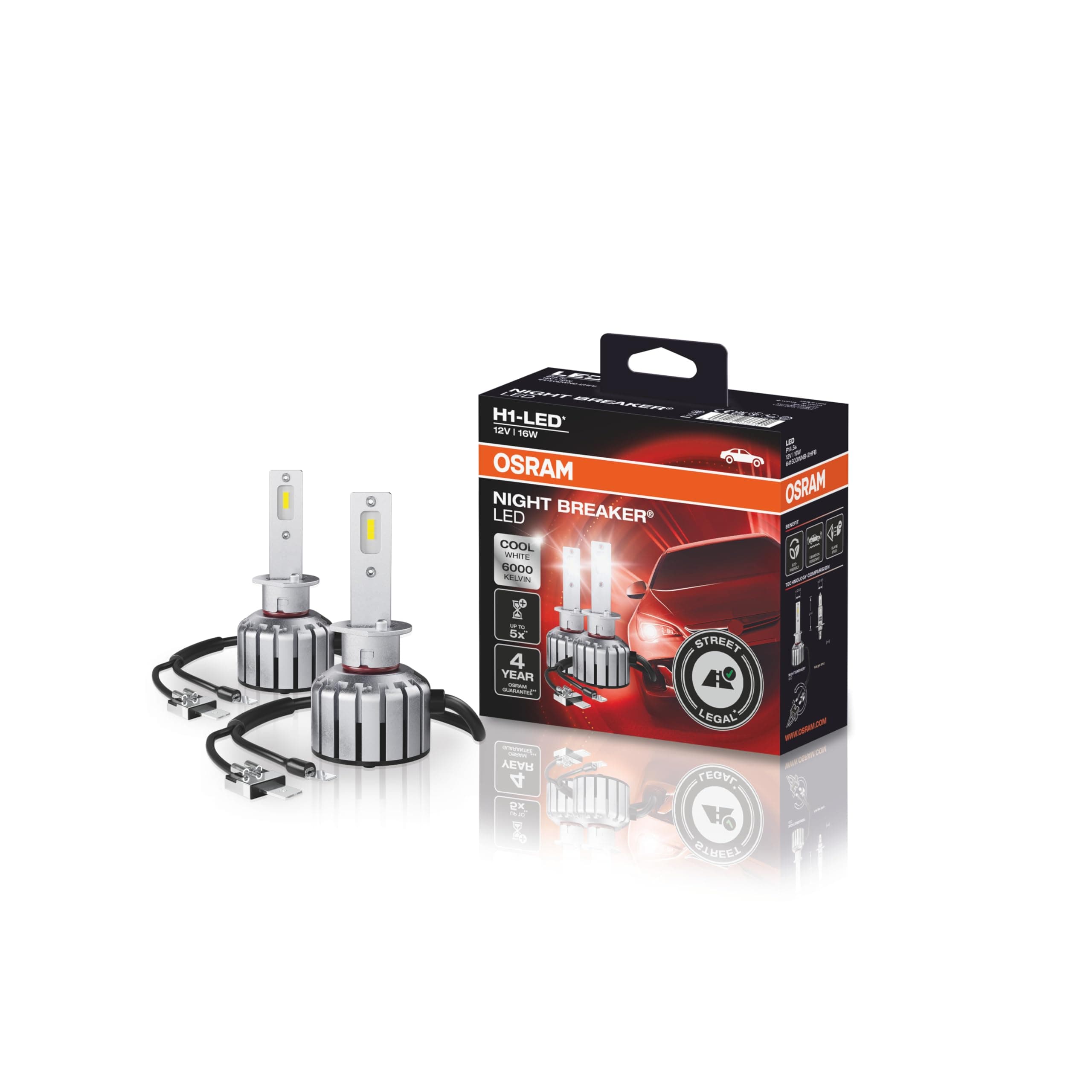 OSRAM NIGHT BREAKER H1-LED; hasta un 10% menos de deslumbramiento; Primera lámpara LED H1 homologada para la calle