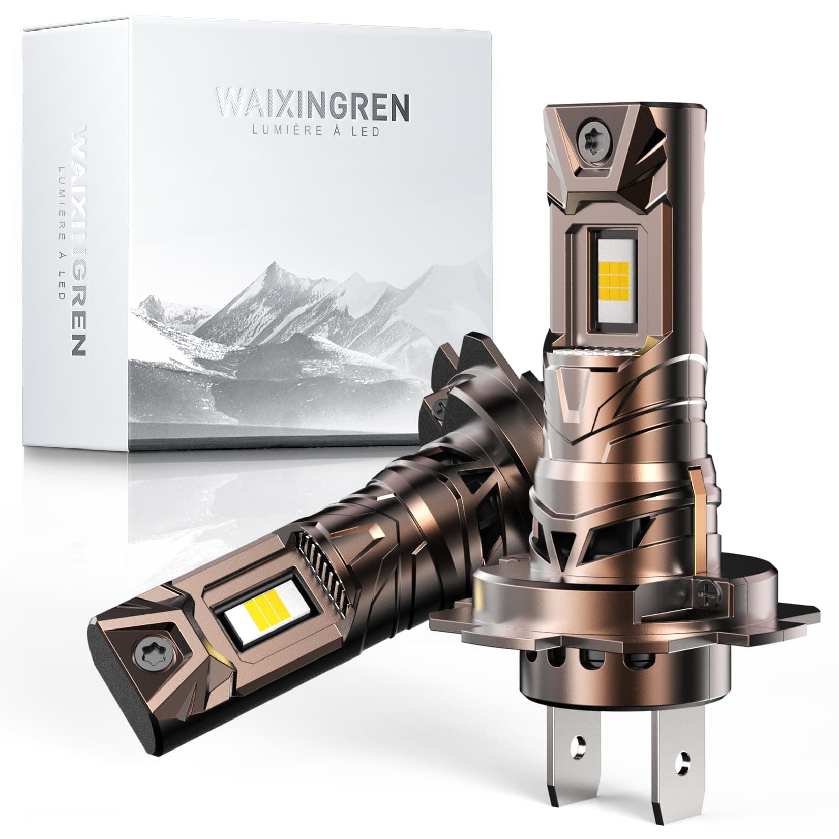 WAIXINGREN Ampoule H7 LED 32000LM, 100W 6500K Lumière Blanche H7 à Led, 1:1 Halogène Mini Taille, 70000+ Heures De Vie, Plug and Play, 2 Pièces (H7)