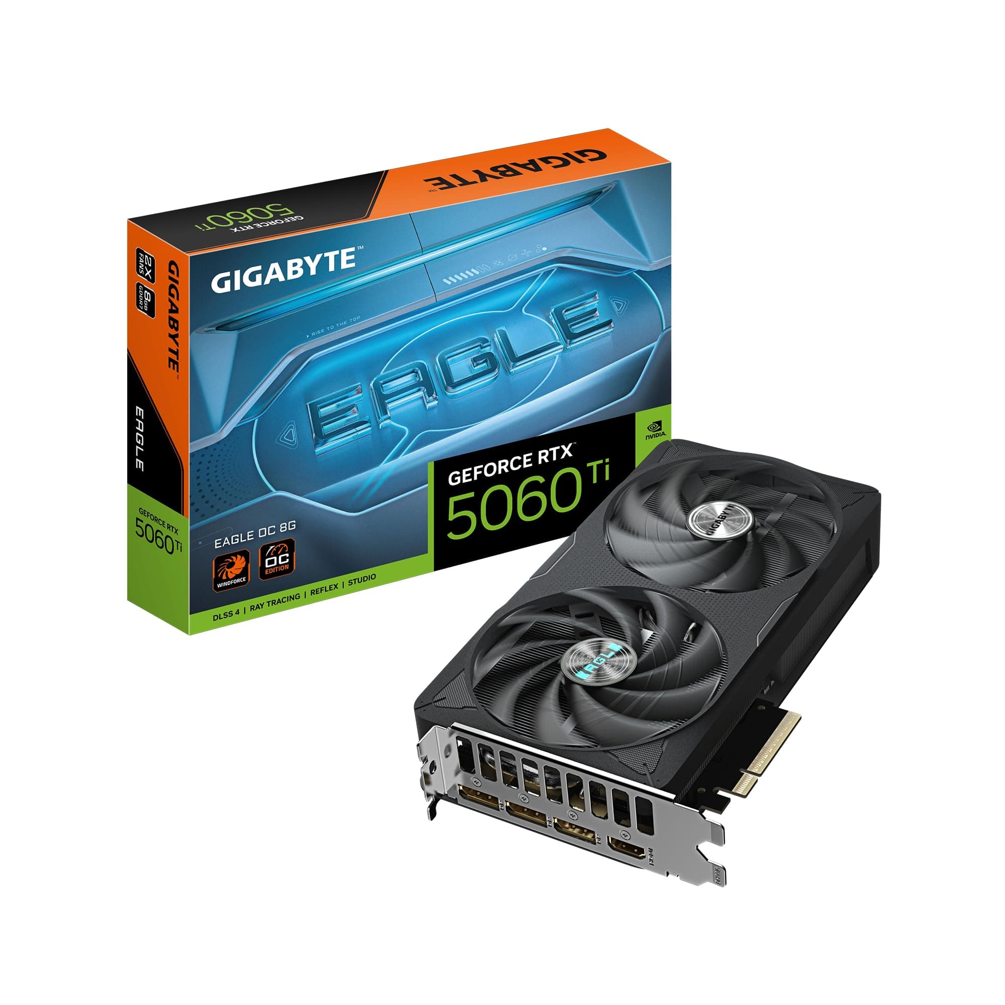 GIGABYTE GeForce RTX 5060 Ti Eagle OC 8G Tarjeta Gráfica – 8 GB GDDR7, 128 bits, PCI-E 5.0, 2617 MHz Frecuencia del núcleo, 3 x DisplayPort, 1 x HDMI, GV-N506TEAGLE OC-8GD