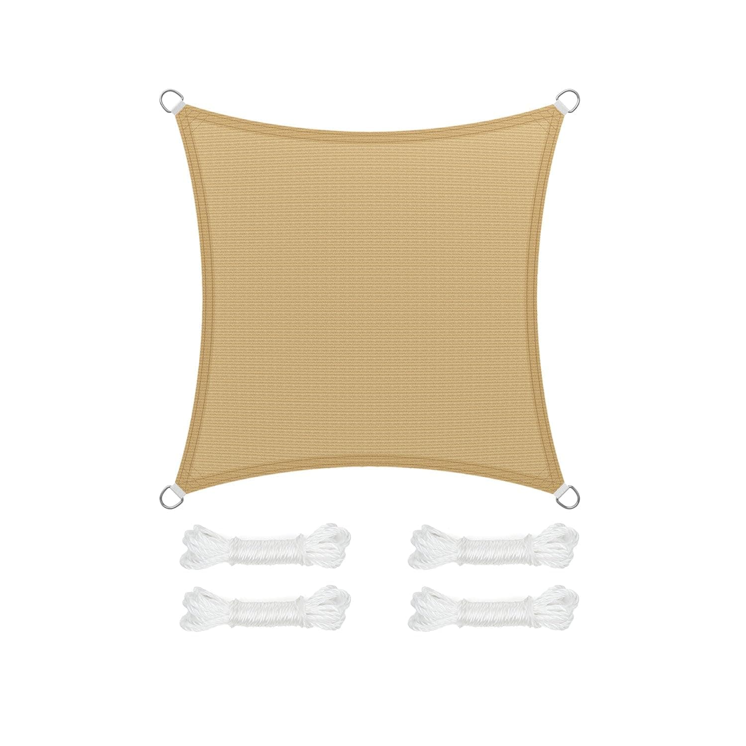 SONGMICS Sonnensegel 5 x 5 m, Sonnenschutz aus HDPE-Gewebe, luftdurchlässig, wasserdurchlässig, für Terrasse, Garten, Balkon, Camping, quadratisch, konkav, 2 m Seile, sandgelb GSS55EYV1