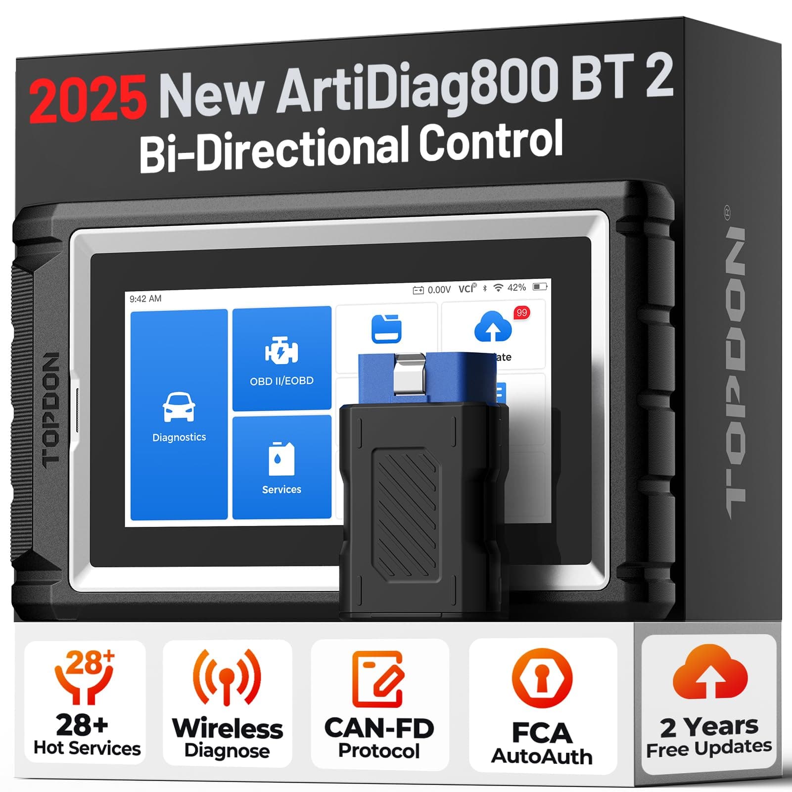 TOPDON Valise Diagnostic Auto AD800BT V2.0 Bluetooth, Valise Diagnostic multimarque bidirectionnel, pour système Complet avec 28 Réinitialisations, Deux Ans de mises à Niveau gratuites,Test d'actif