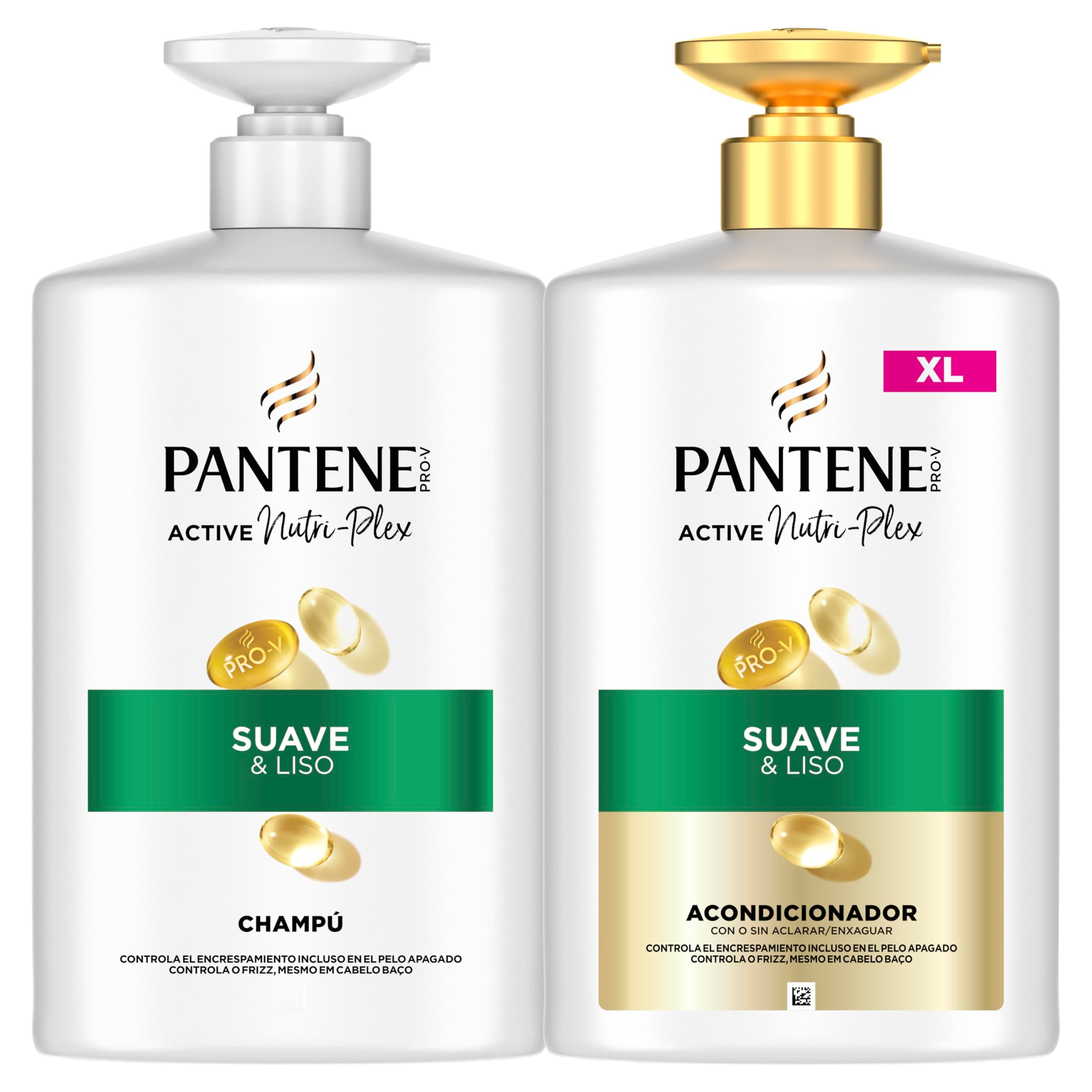 Pantene Pro-V Suave Y Liso Champú 1000ml Y Acondicionador 800ml, Con Dispensador, Pelo Encrespado Y Apagado