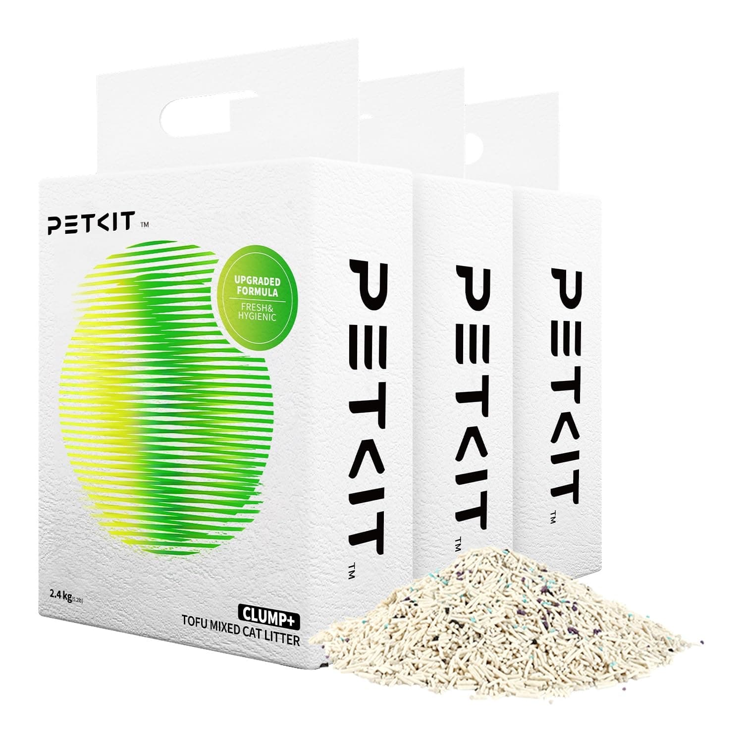 PETKIT Litière Mixte 5 en 1 pour Chats, Chasse d'eau,sans Odeur, avec Charbon Actif, Total 7.2 kg, Ultra Absorbante et à Séchage Rapide Litière Tofu pour Chats(3 Sacs,2.4kg/Sac)