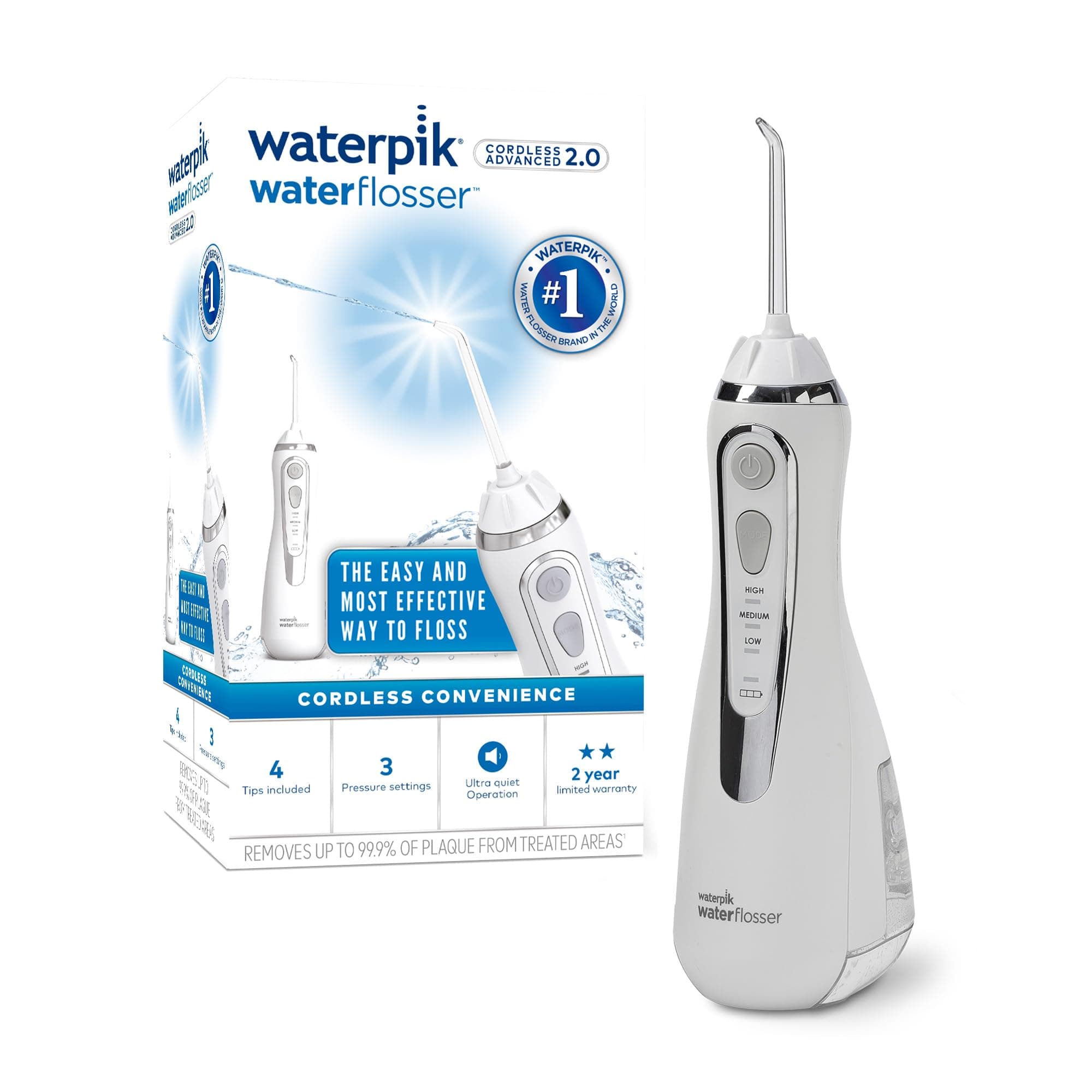 Waterpik Irrigador Dental Eléctrico con 3 Posiciones de Control del Agua a Presión con Cargador USB, Eliminación de Placa Dental óptimo para Viajar y para Baños Pequeños, Blanco (WP-580EU)