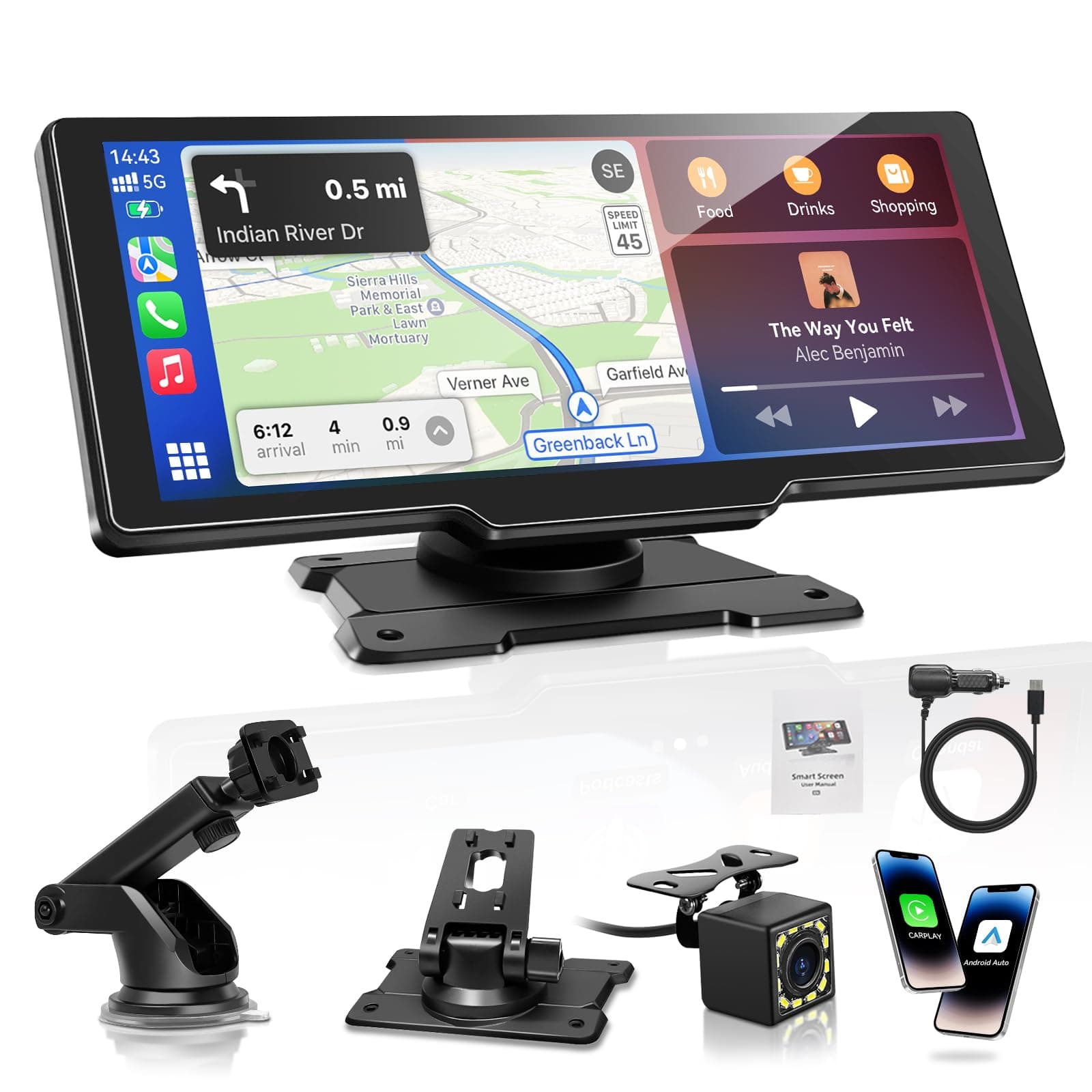 Carpeer Pantalla Carplay Coche para A-pple & Android Auto, 10,26" Carplay Coche con Pantalla táctil, Cámara Trasera 1080p, OTA-Updates, Bluetooth, GPS, Super Link, FM, AUX, Siri de Voz