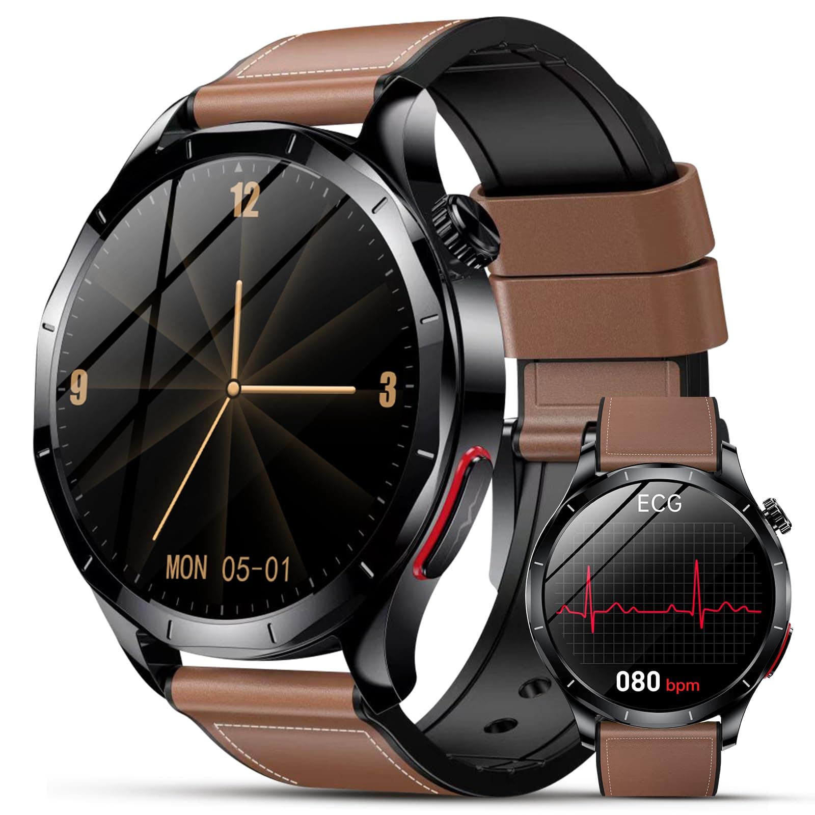 Lgnitek 2026 Nouv’ Montre Connectée Homme avec ECG+HRV/Pressιon artérιelle/Acide Urique/IMC,1,43" AMOLED Smartwatch avec Fonction SOS,24/7 Fréquence Cardiaque/Sommeil/SpO2/Apnée,Android/iOS