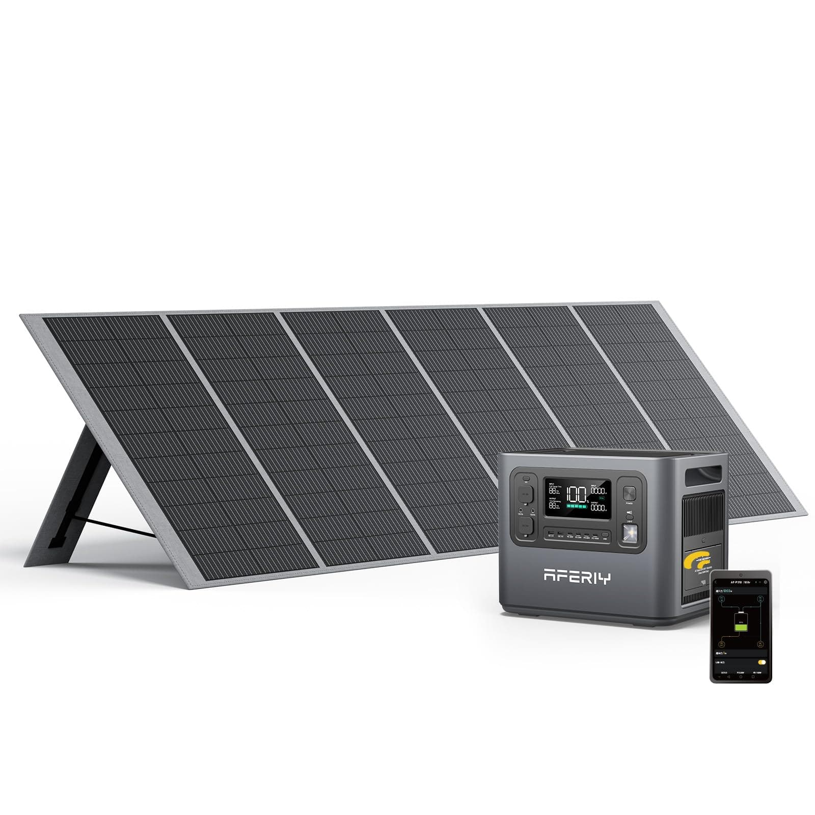 AFERIY Générateur Solaire 2400W avec 400W Panneau Solaire, 2048Wh Batteries LiFePO4, Sorties AC 220V-240V, Panneau Solaire Pliable avec Ports USB, IP65, pour Camping/Maison/Domicile