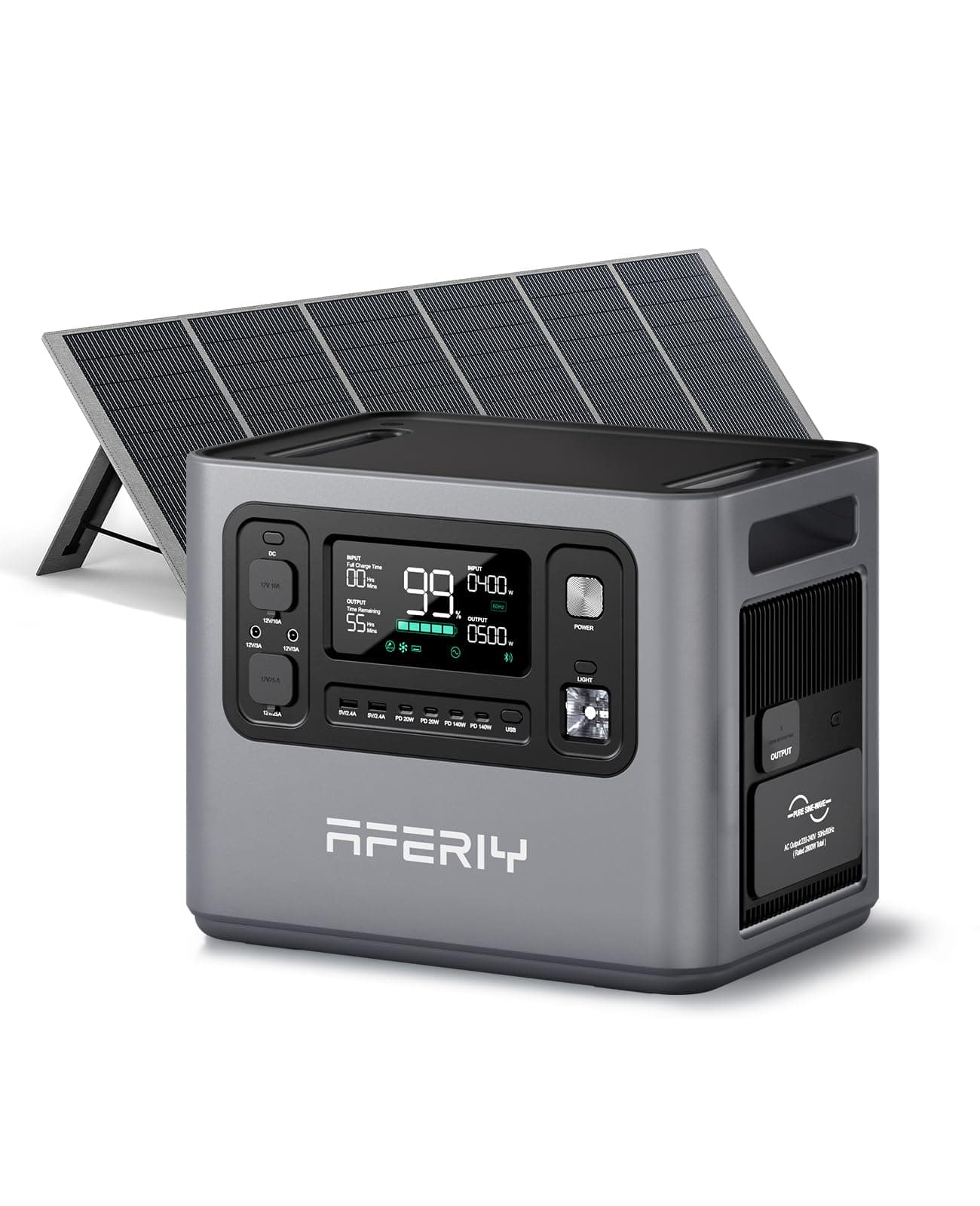 AFERIY P280 Station Electrique Portable 2800W, Batterie Nomade 2048Wh Extensible à 10,24kWh avec 400W Panneau Solaire Portable, Generateur Solaire pour Usage Domestique/Camping-Car/Panne de Courant