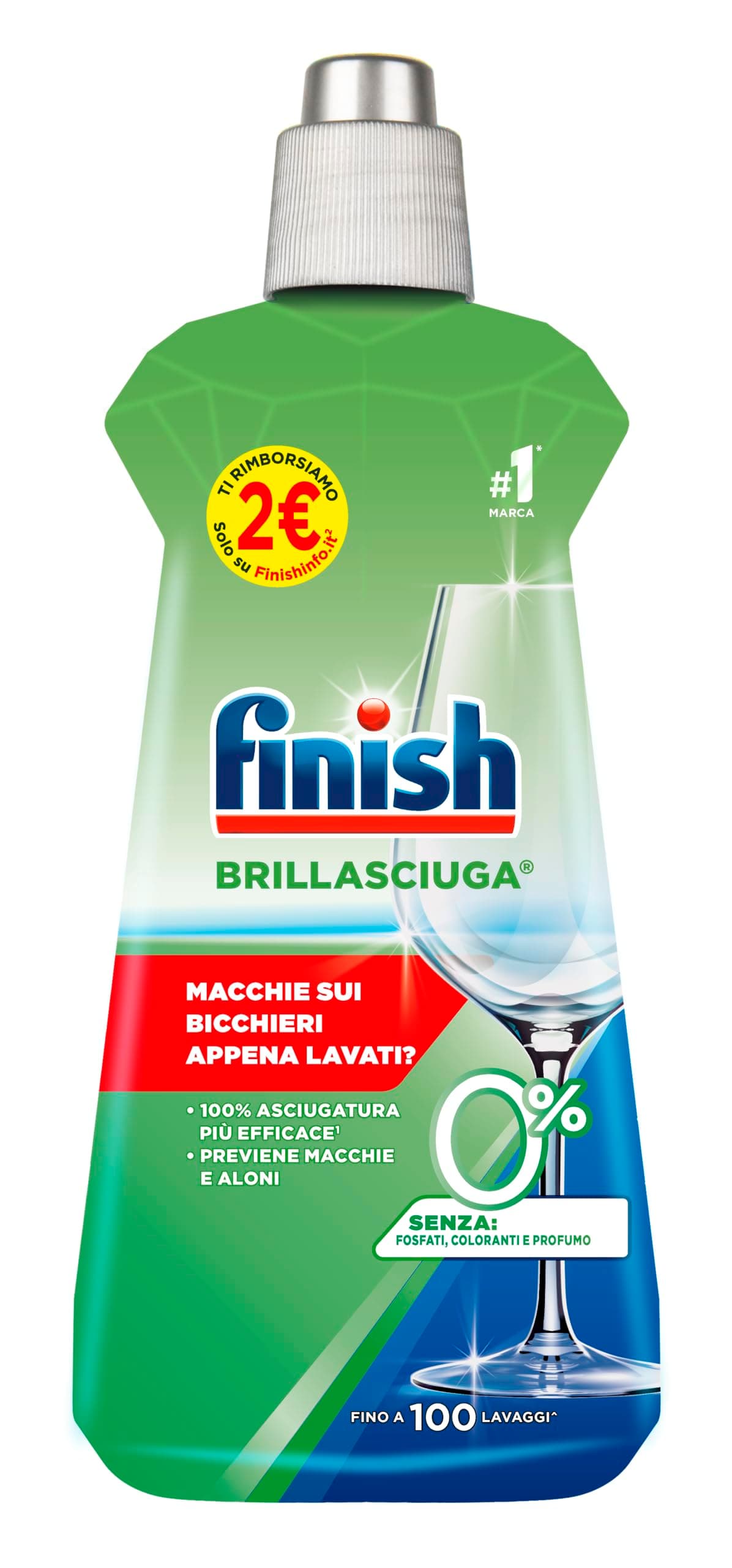 Finish Brillantante Lavastoviglie, 1 Brillantante 0% 500 ml, Additivo per lavastoviglie per stoviglie asciutte e brillanti