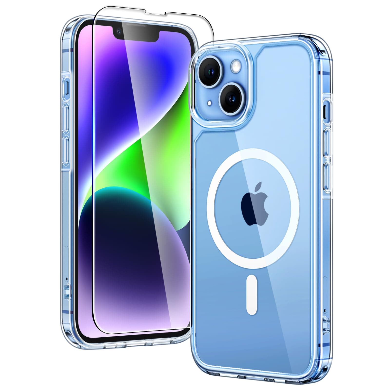 TAURI Cover per iPhone 14 Plus con Pellicola in Vetro Temperato,[Compatibile con MagSafe] Magnetica Custodia per Sottile Anticaduta - Trasparente