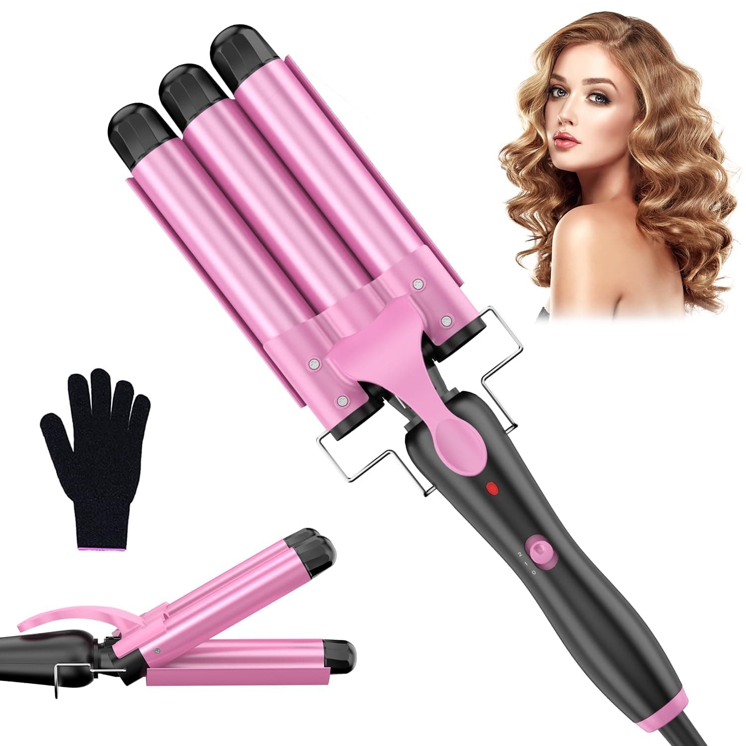 Ferro Arricciacapelli Professionale con cono arricciacapelli, 25mm ferro per capelli onde in Ceramica per Boccoli Perfetti e Capelli Ondulati - Stile Versatile e Duraturo, Rosa