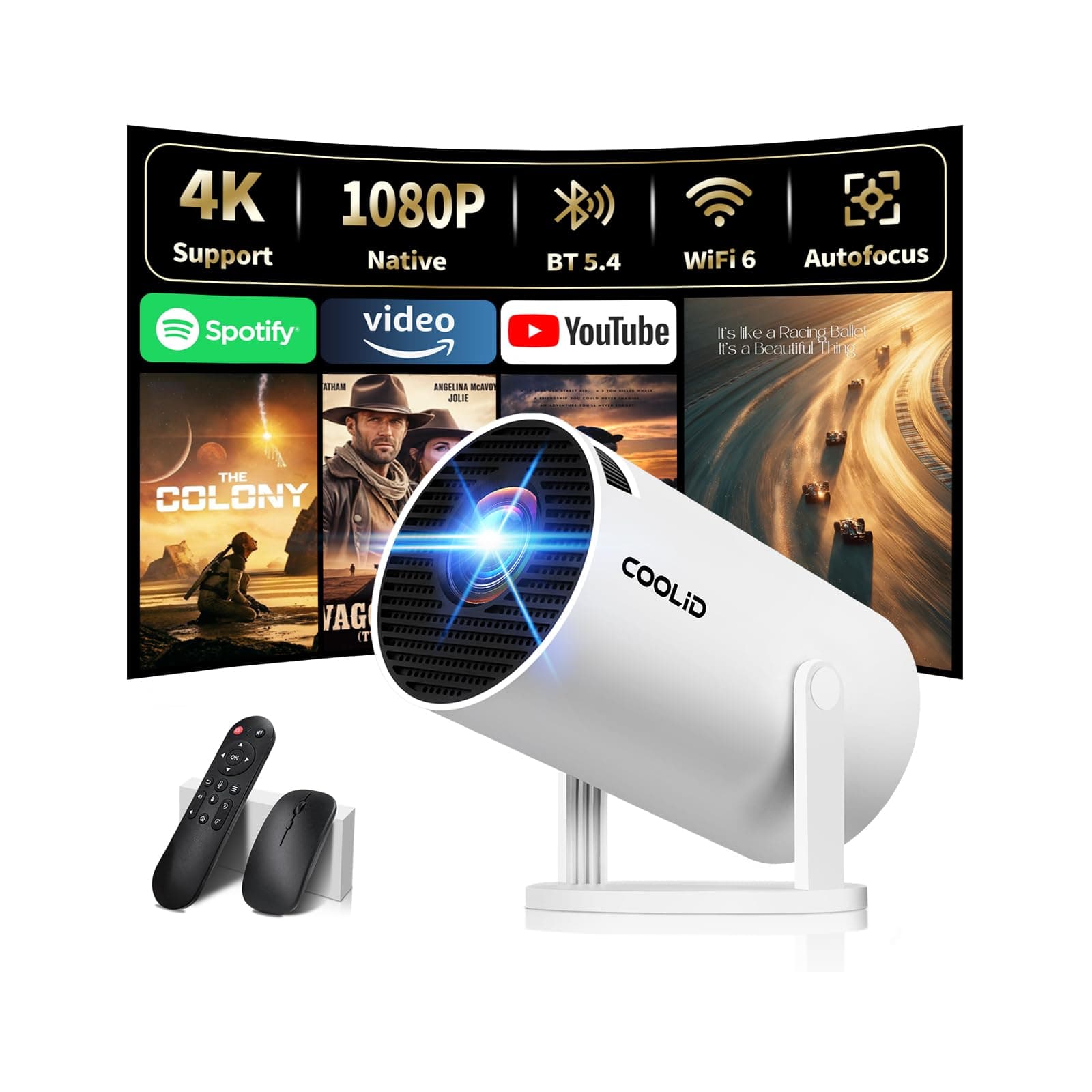 [Apps intégrées & 2026 Upgraded] Mini Vidéoprojecteur Supporte 4K 1080P avec 5G WiFi 6 Et BT 5.2 Le Projecteur Soutien Rotation 180° Portable Projecteur Video Applicable Laptop/HDMI/TV Stick,Blanc
