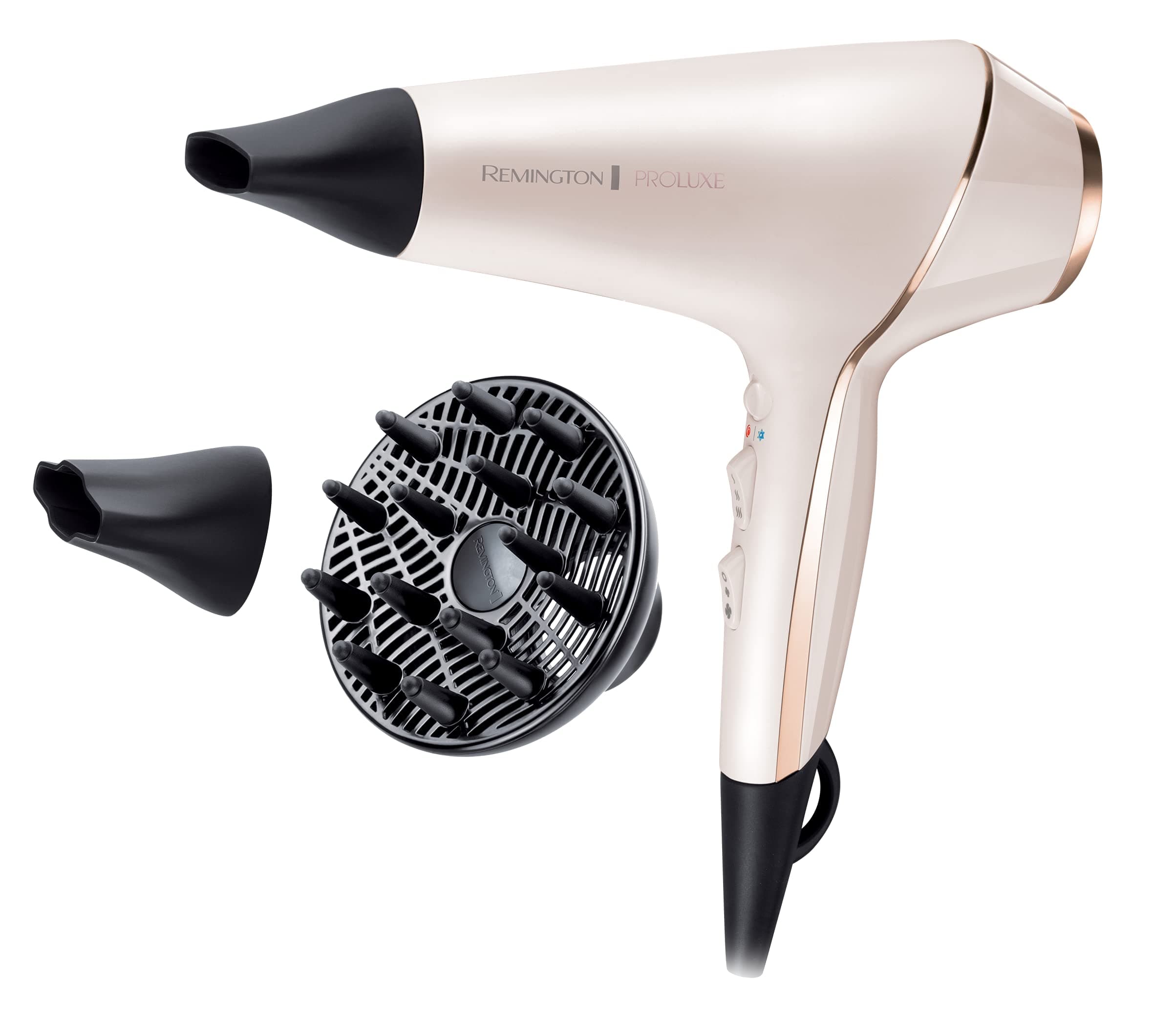 Remington Haartrockner Profi Ionen PROluxe (2400W, 150km/h, 3 Stylingaufsätze, OPTIheat-Technologie für lang anhaltende Styling-Ergebnisse, Ionenpflege - Anti Frizz, langlebiger AC-Motor) AC9140