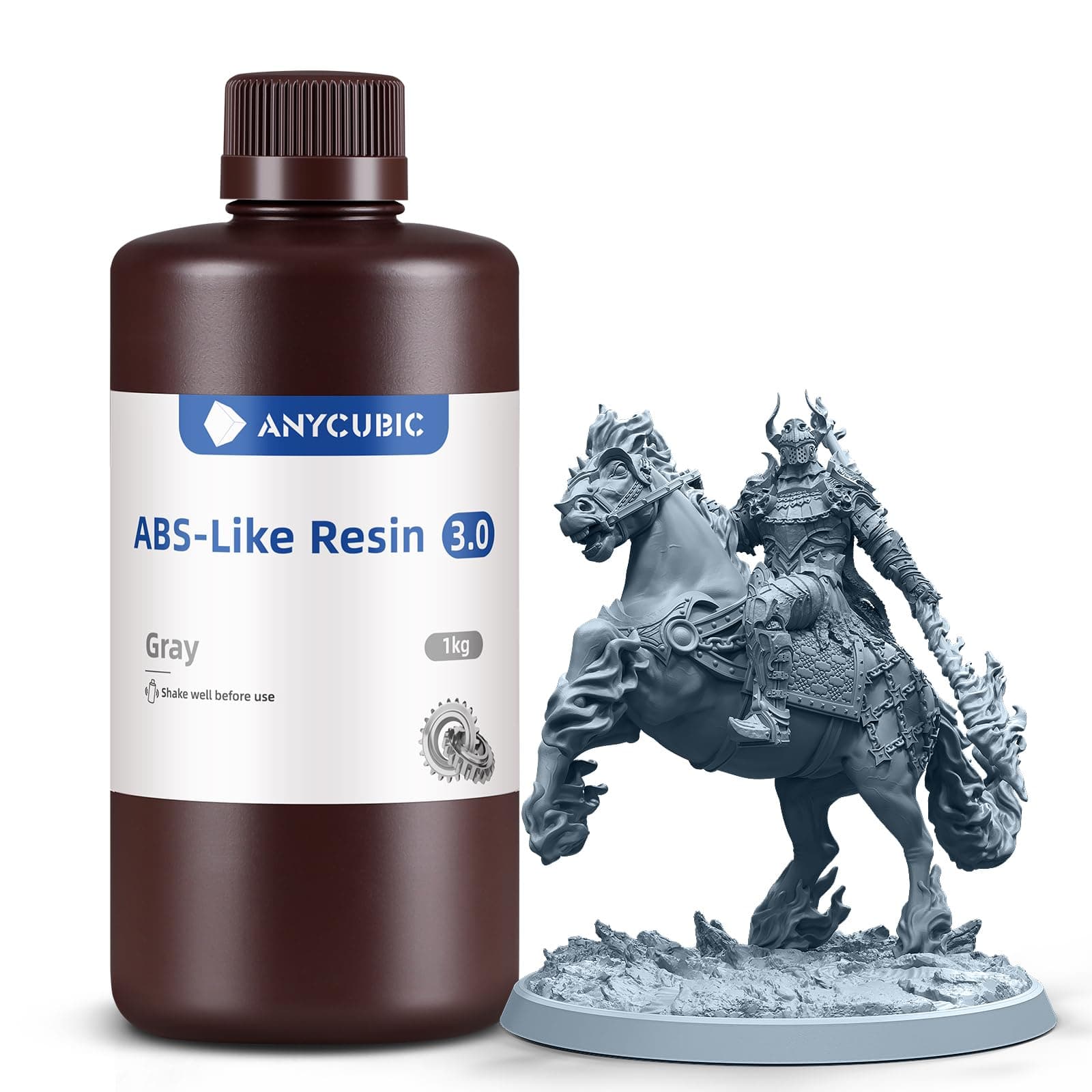 ANYCUBIC ABS-Like Resin 3.0, 3D Drucker Resin mit Hohe Härte und Zähigkeit, Hochpräzises, Geruchsarmes 405 nm UV-härtbares Harz für Harz 3D Drucker, Grau 1kg